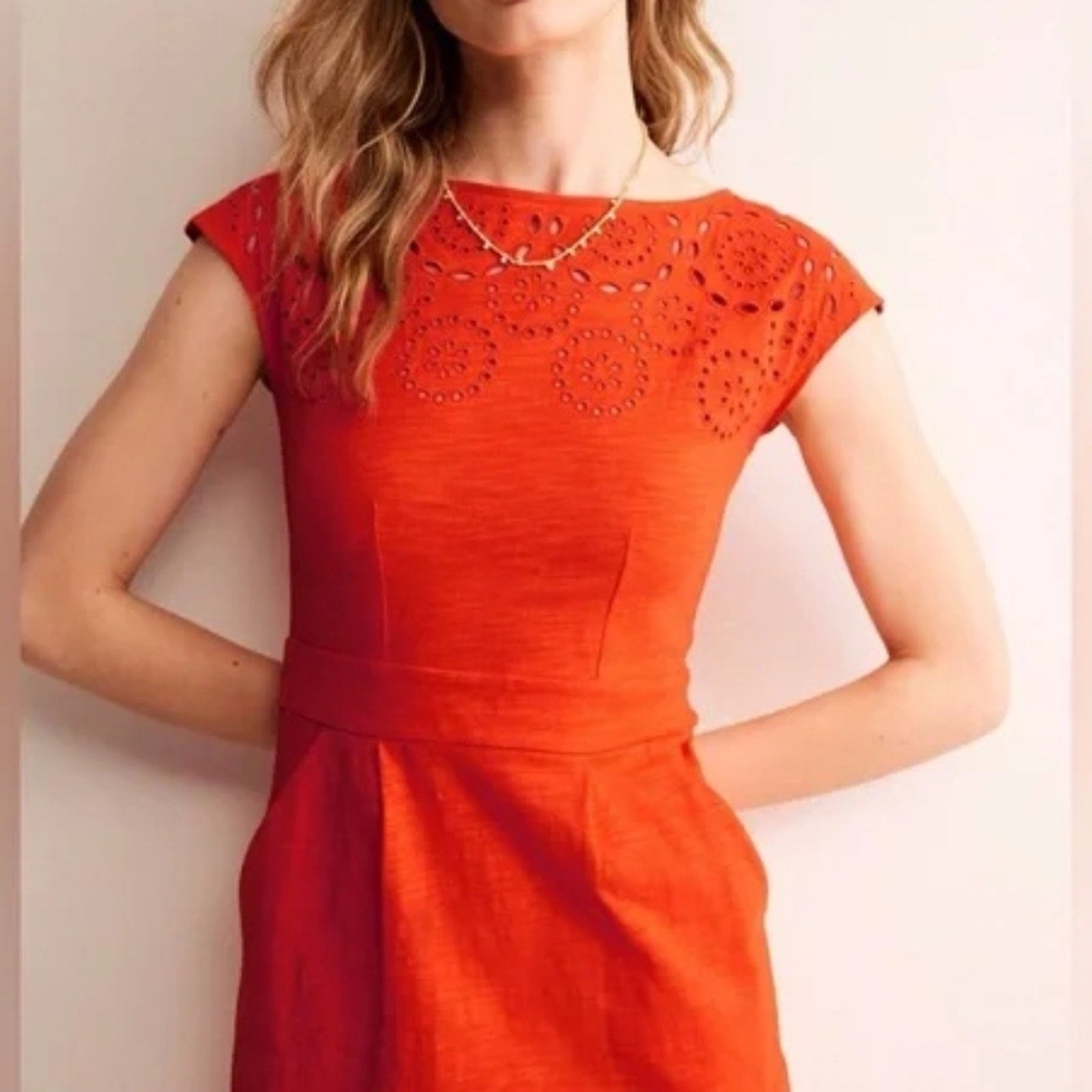 Boden Florrie Broderie Anglaise Cap-Sleeve Dress Mandarin Orange - size 4P
