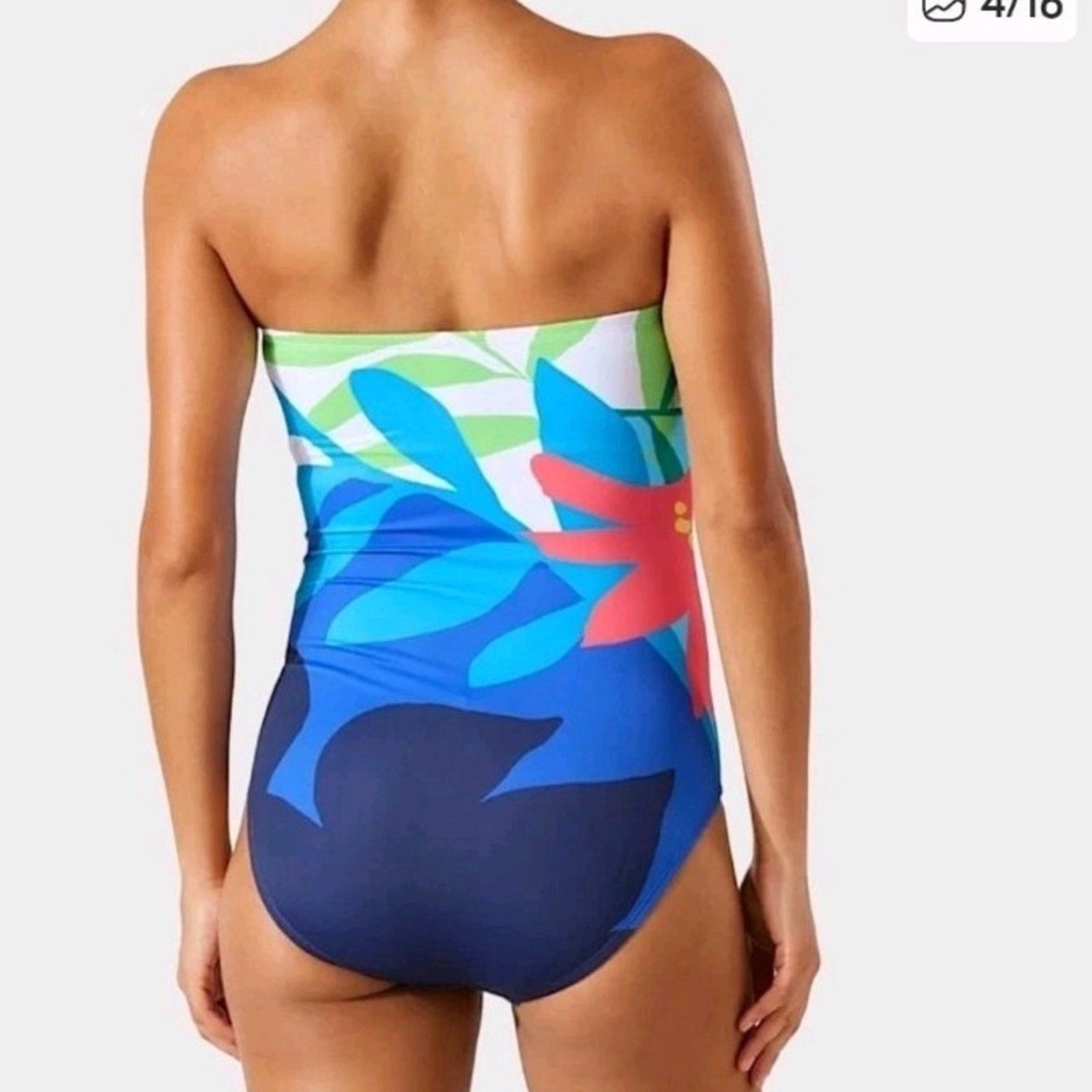 Tommy Bahama White Paloma Palms Bandeau One-Piece Swimsuit Tropical - size 4 NEW