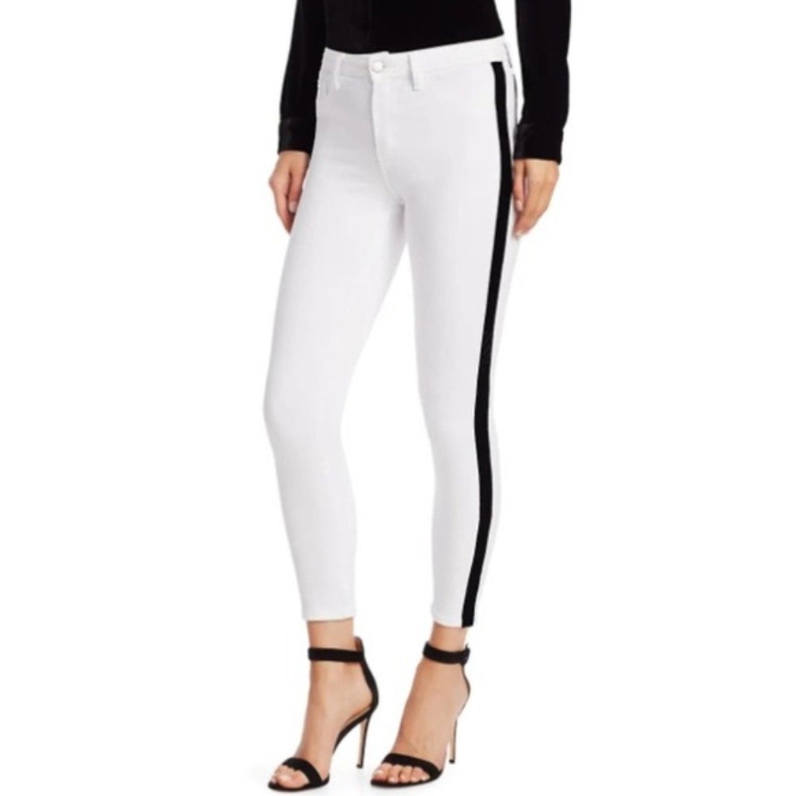 L'AGENCE Margot Crop Skinny Jeans White Black Stripe - size 26