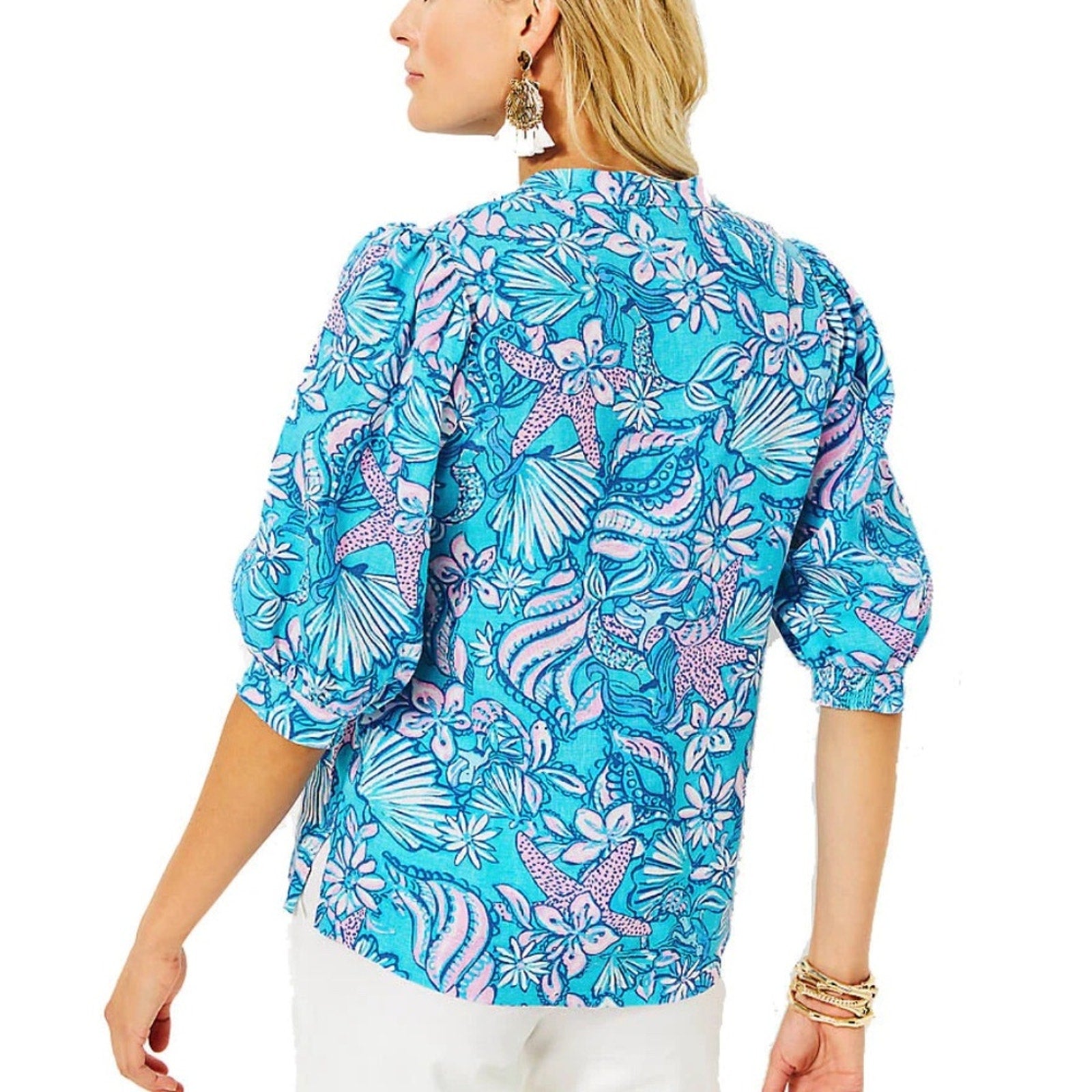 NEW Lilly Pulitzer Women's Mialeigh Elbow Sleeve Linen Top - size 4