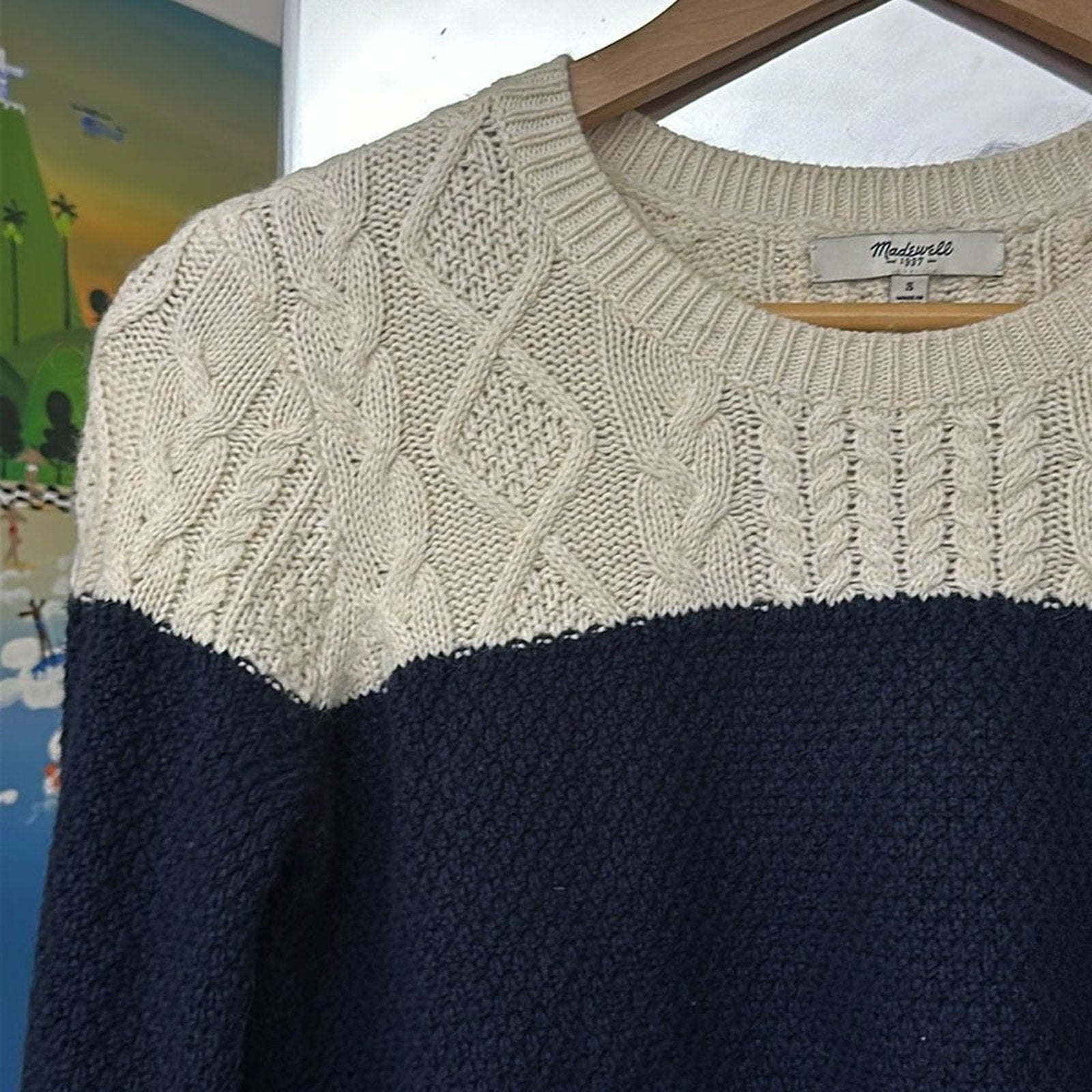MADEWELL Women's Colorblock Cable Knit Sweater Size Small