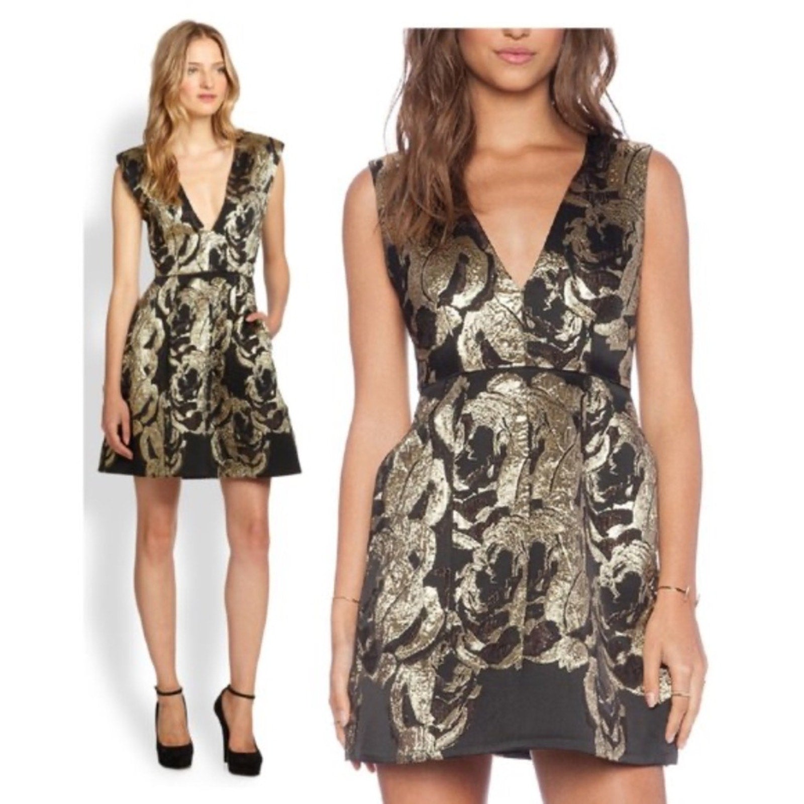 Alice+Olivia Pacey Metallic Gold Black Dress - size 6