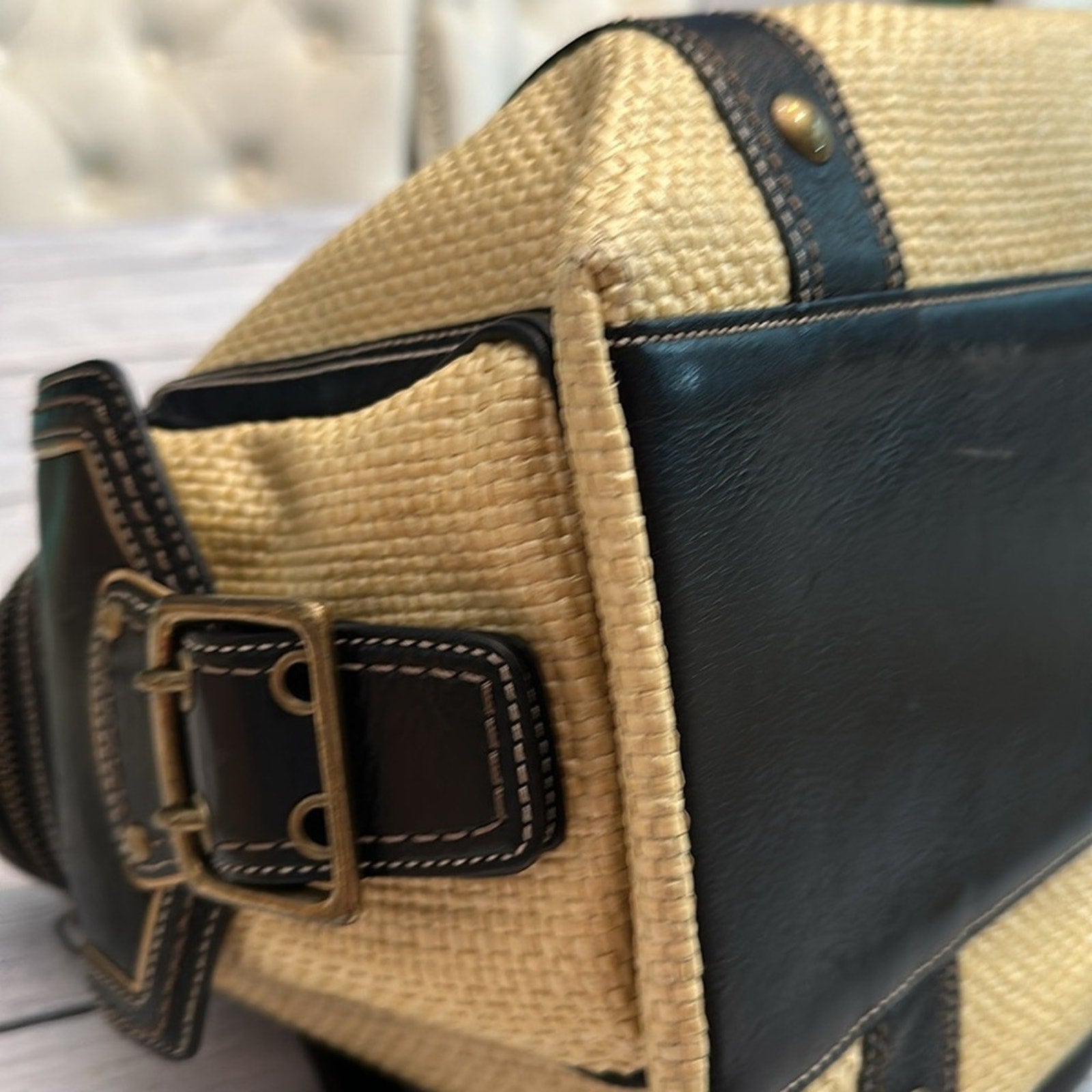 Coach vintage raffia large bag