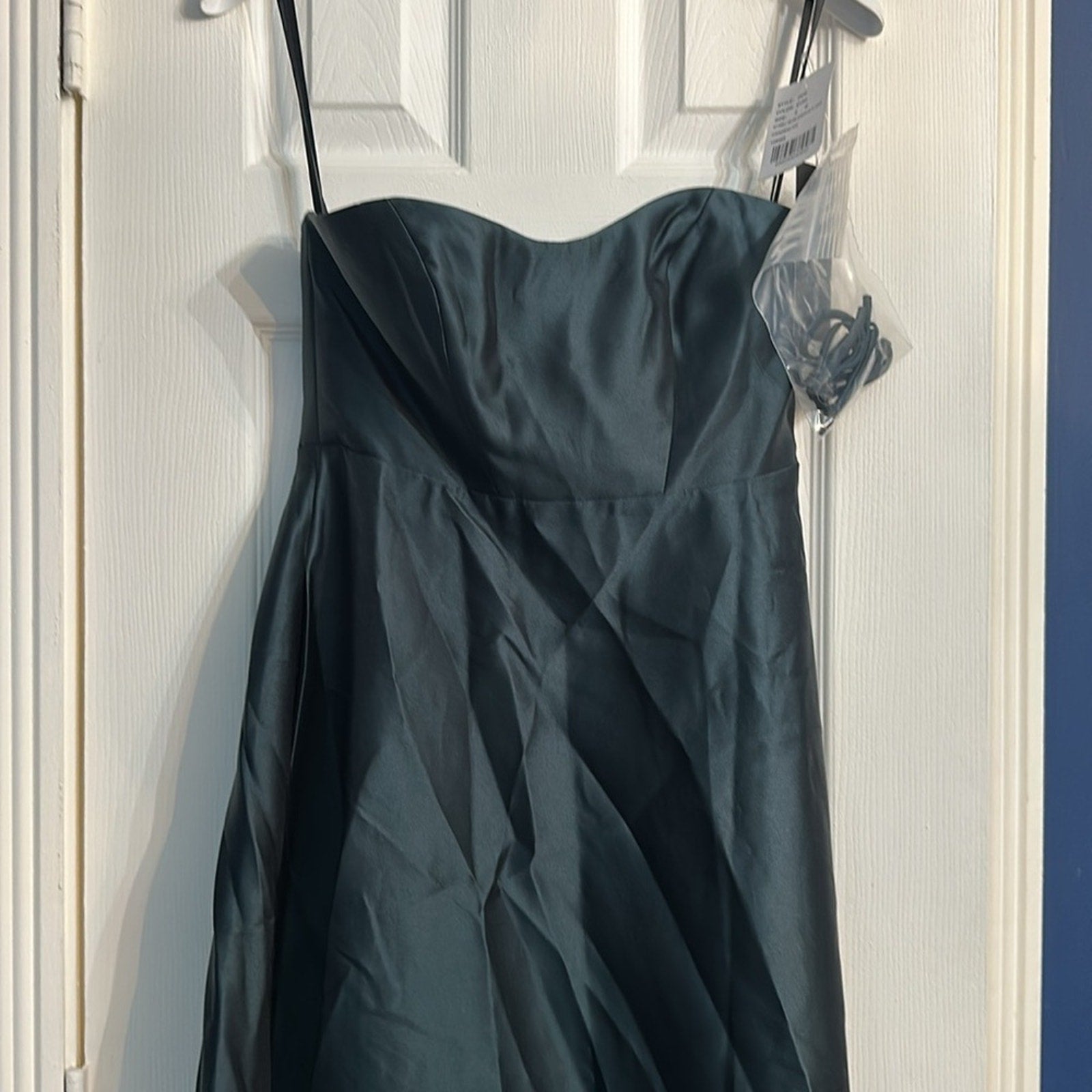 NWT Alfred Sung Evergreen Strapless Ruffle High-Low Satin Gown - size 2