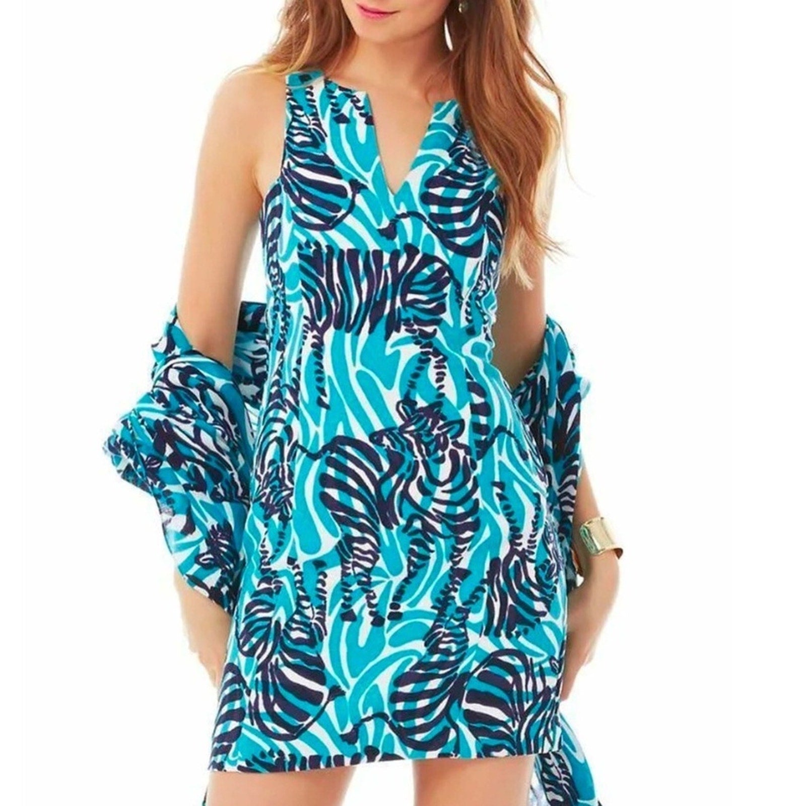 Lilly Pulitzer Madeline Shift Dress Im Game Zebra Navy Blue - size 6