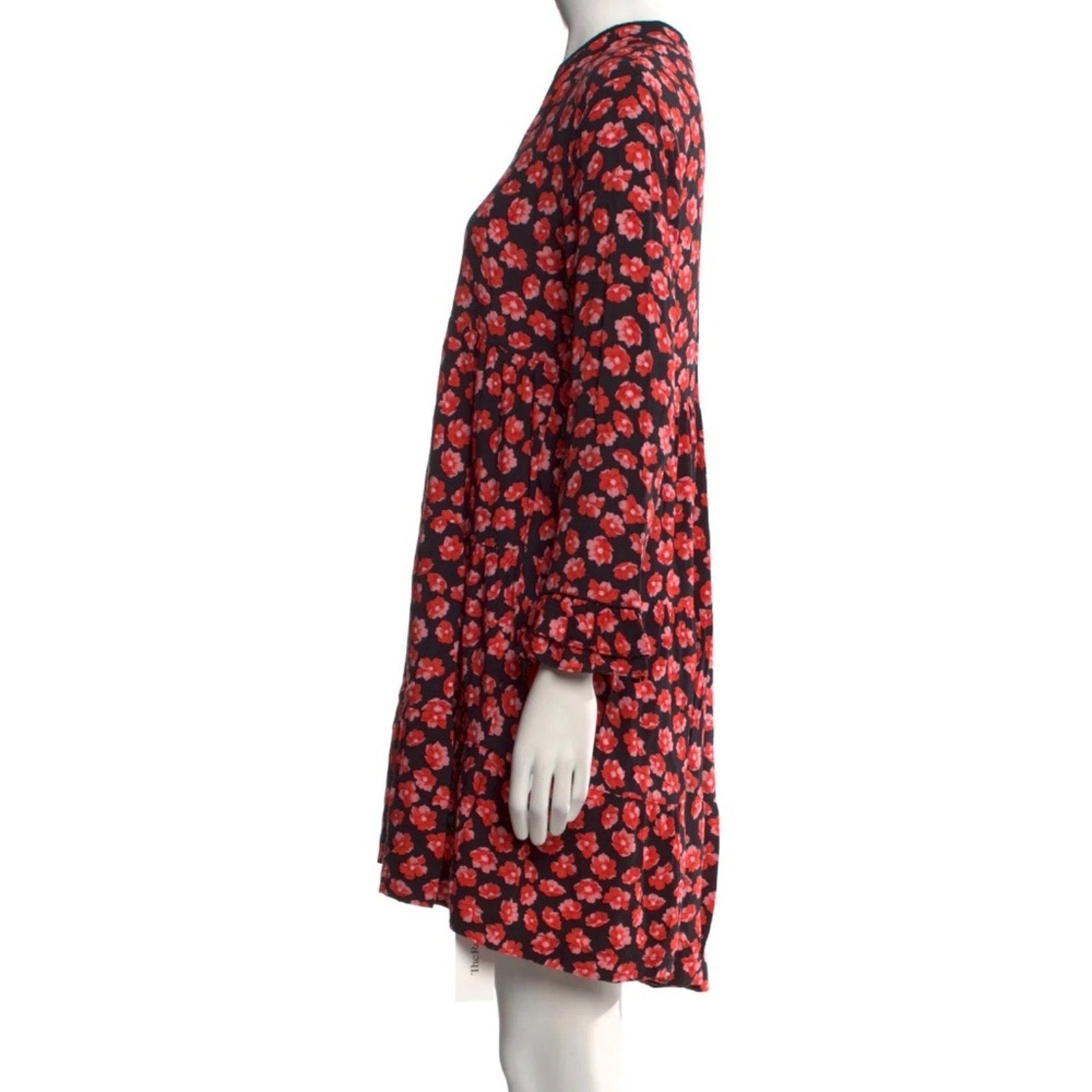 Ganni S Lindale Red Floral Crepe Mini Dress - size 34