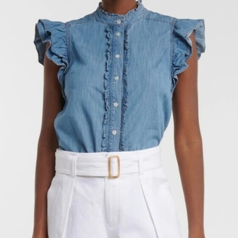 Veronica Beard Tenille ruffle-trimmed denim top - size XS