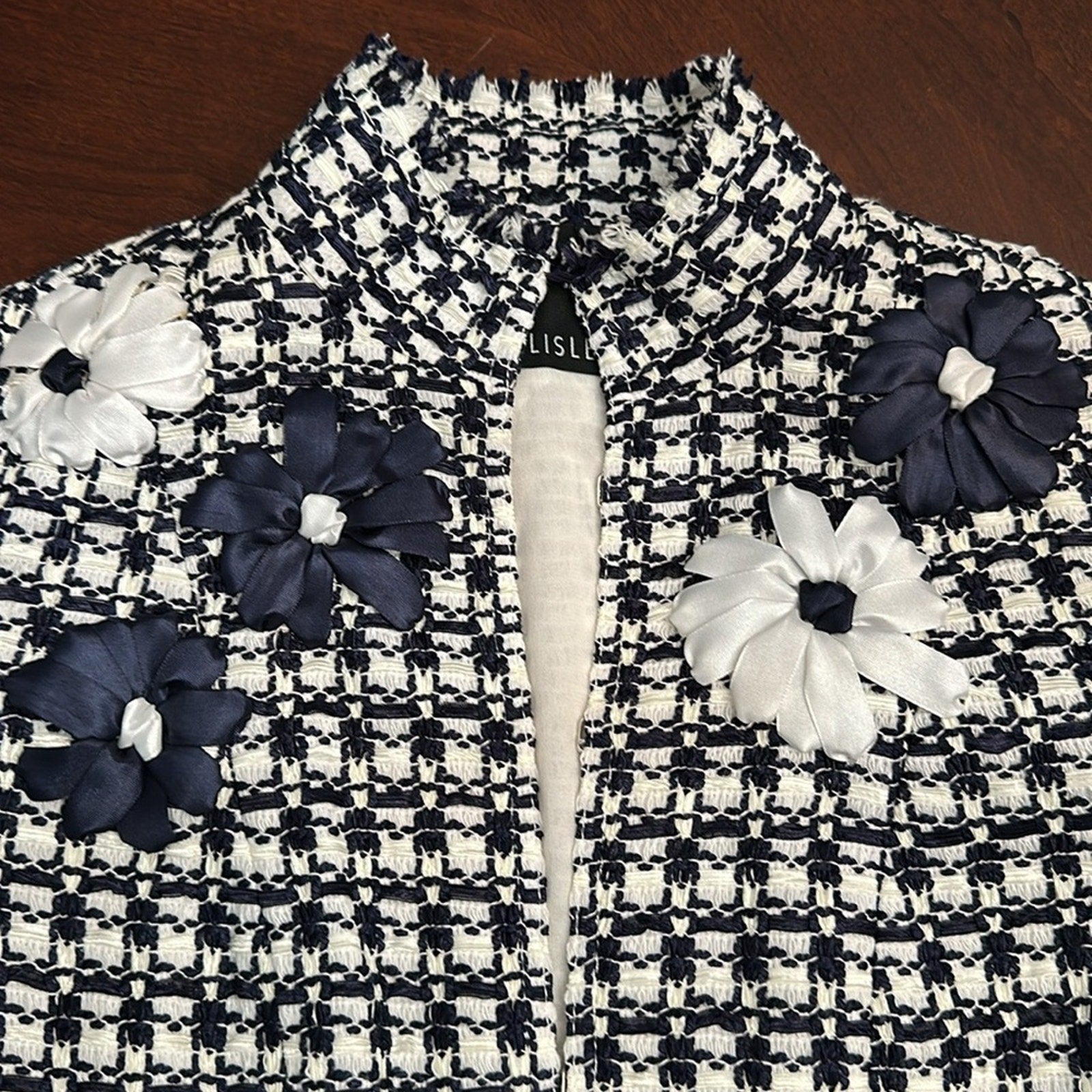 Carlisle navy white floral tweed jacket - size 8