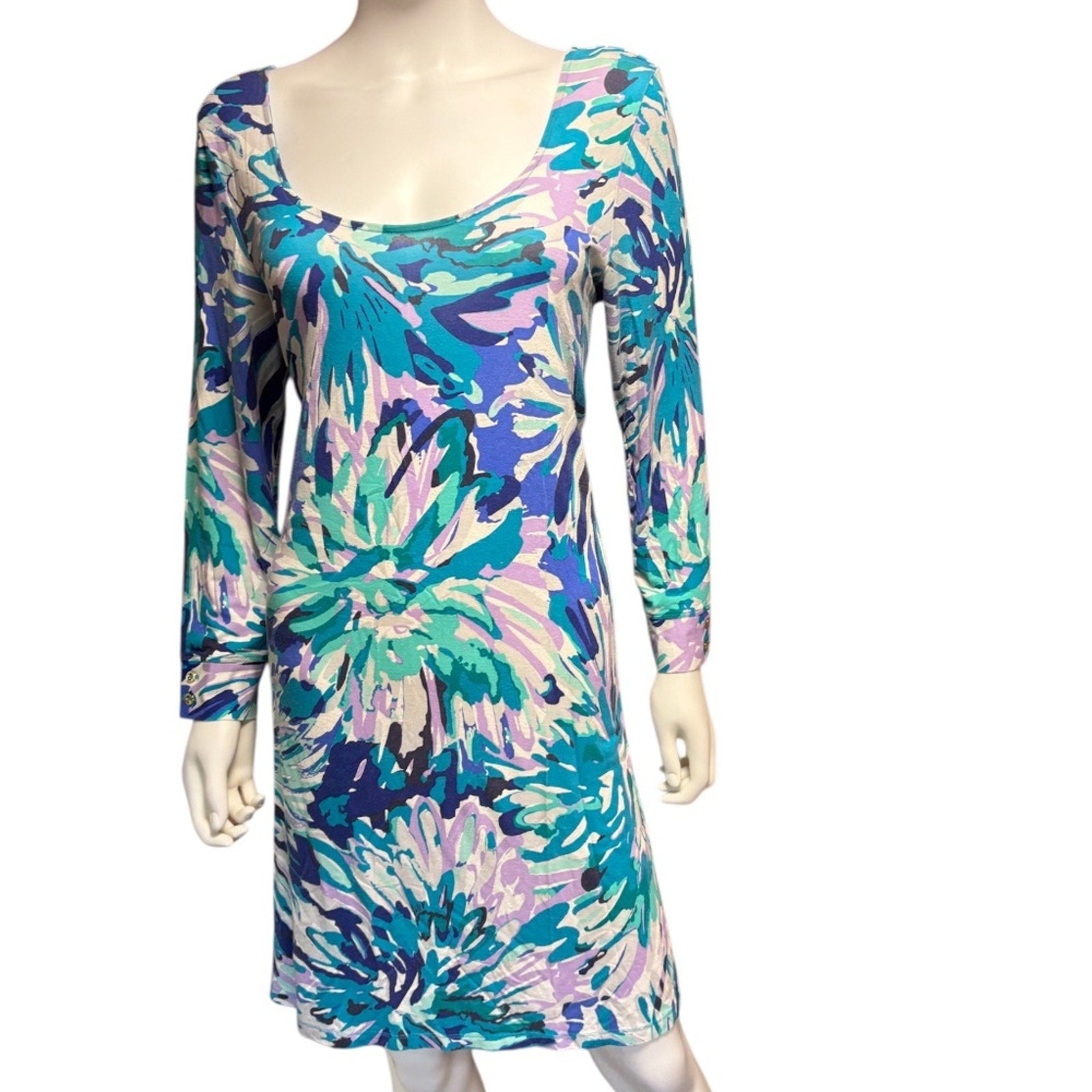 Lilly Pulitzer Emma Dress Off Tropic Jersey Knit Swing Scoop Back Band - size L