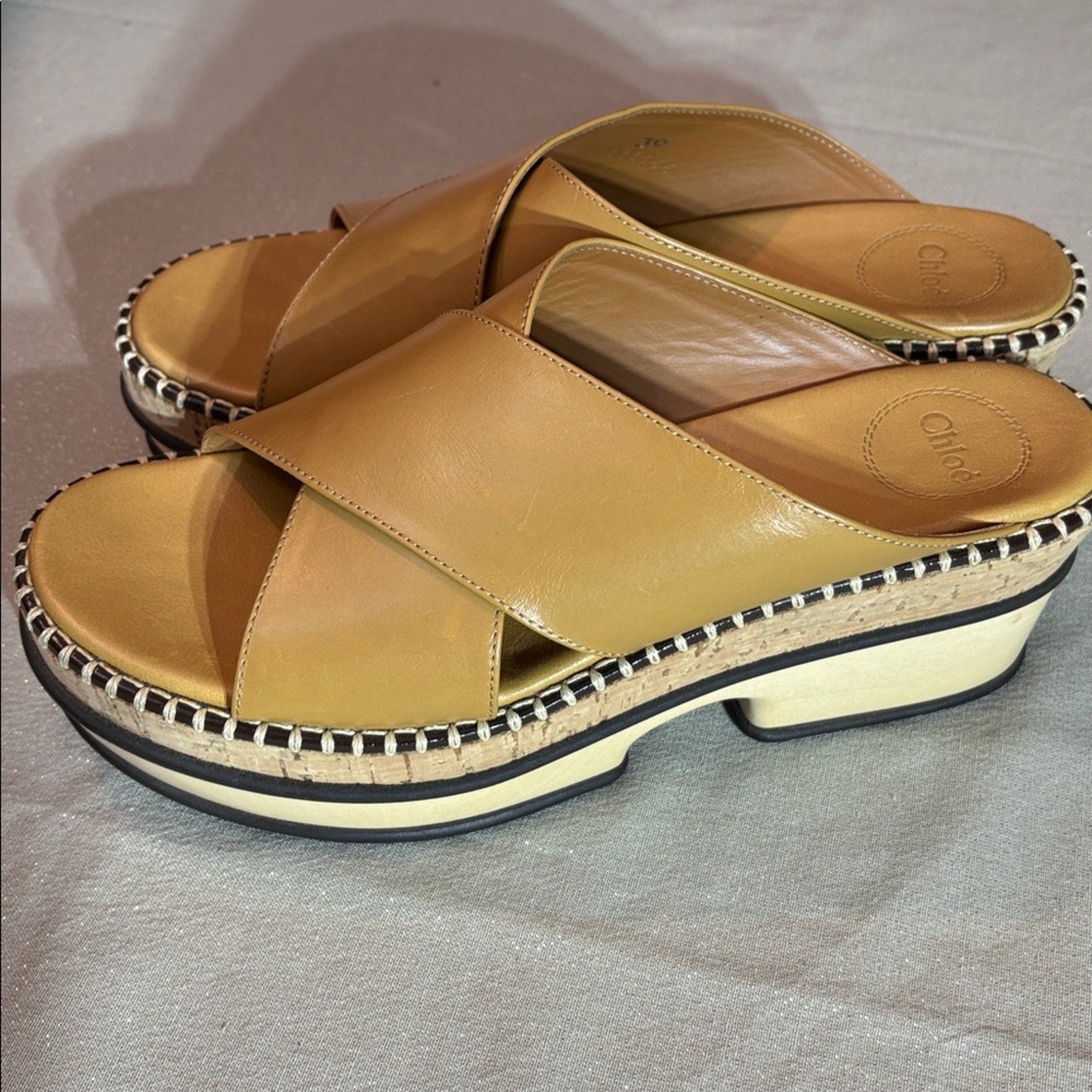 Chloe Women's Brown Camel Sandals Leather - 39