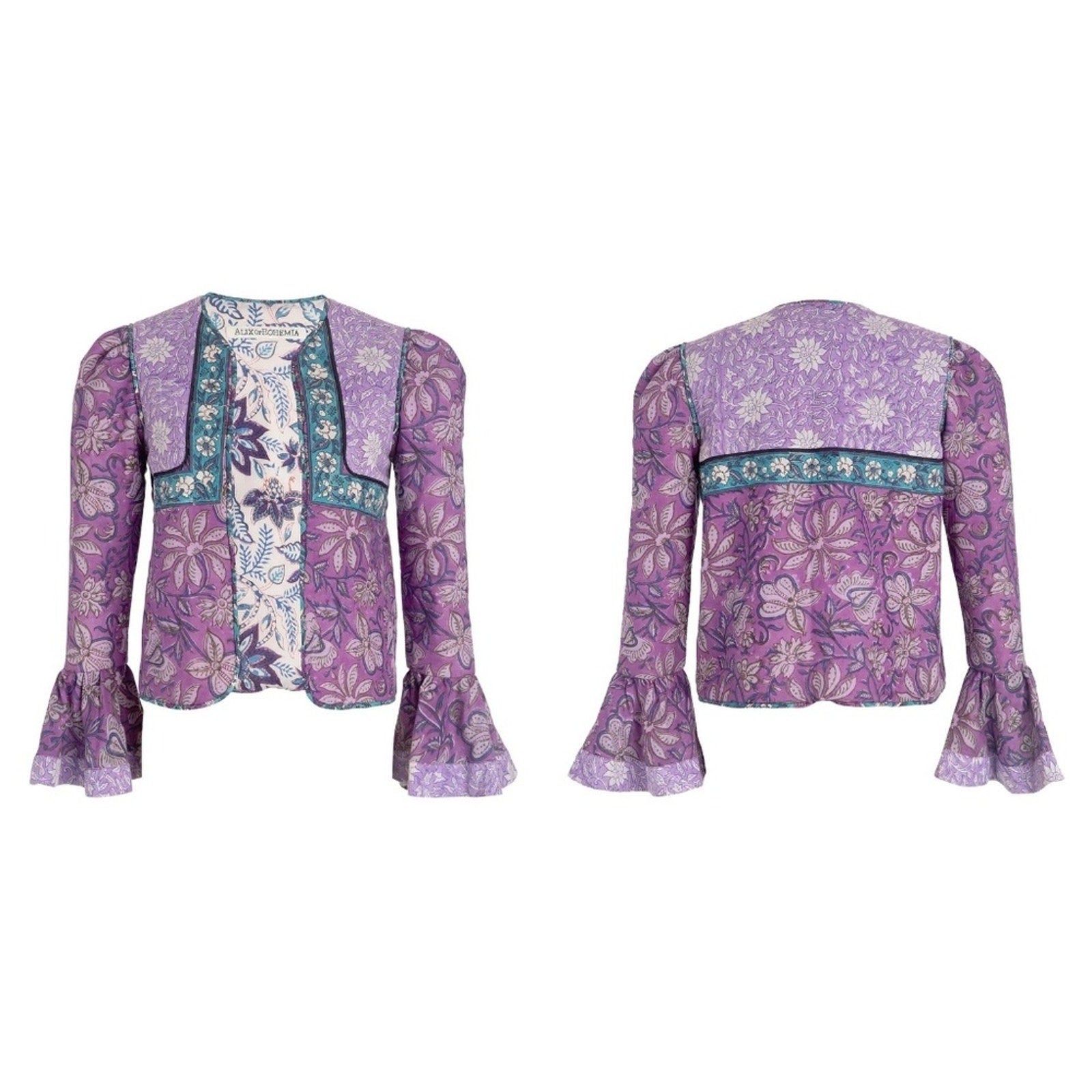 Alix of Bohemia Carnaby Floral Patchwork Jacket, Purple Amethyst - size small