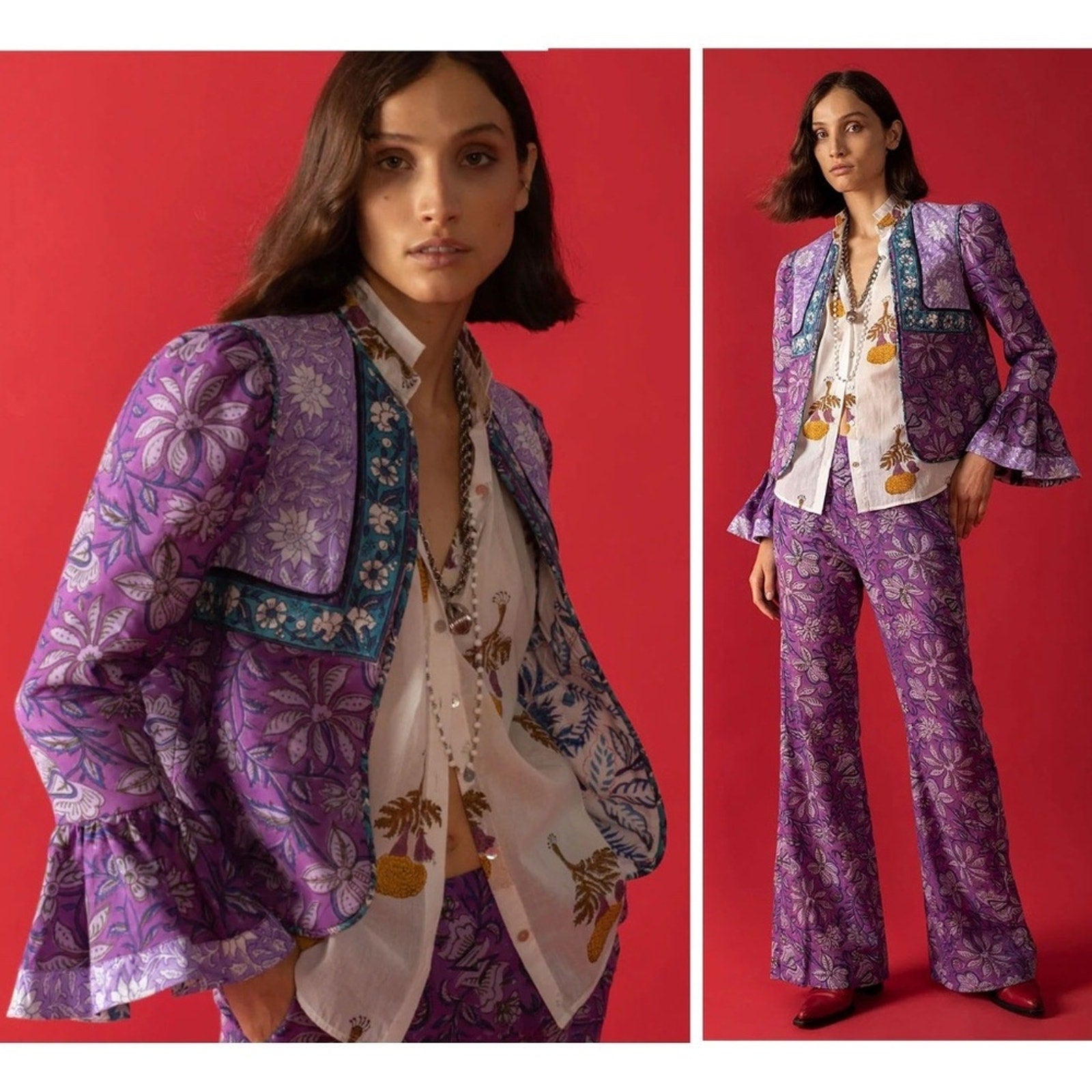Alix of Bohemia Carnaby Floral Patchwork Jacket, Purple Amethyst - size small