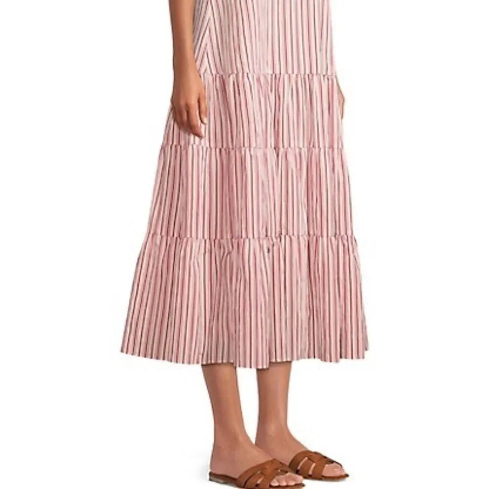 NEW Boss Hugo Datecara Midi Dress Size 4 Sleeveless Tiered Striped Pink - size 4
