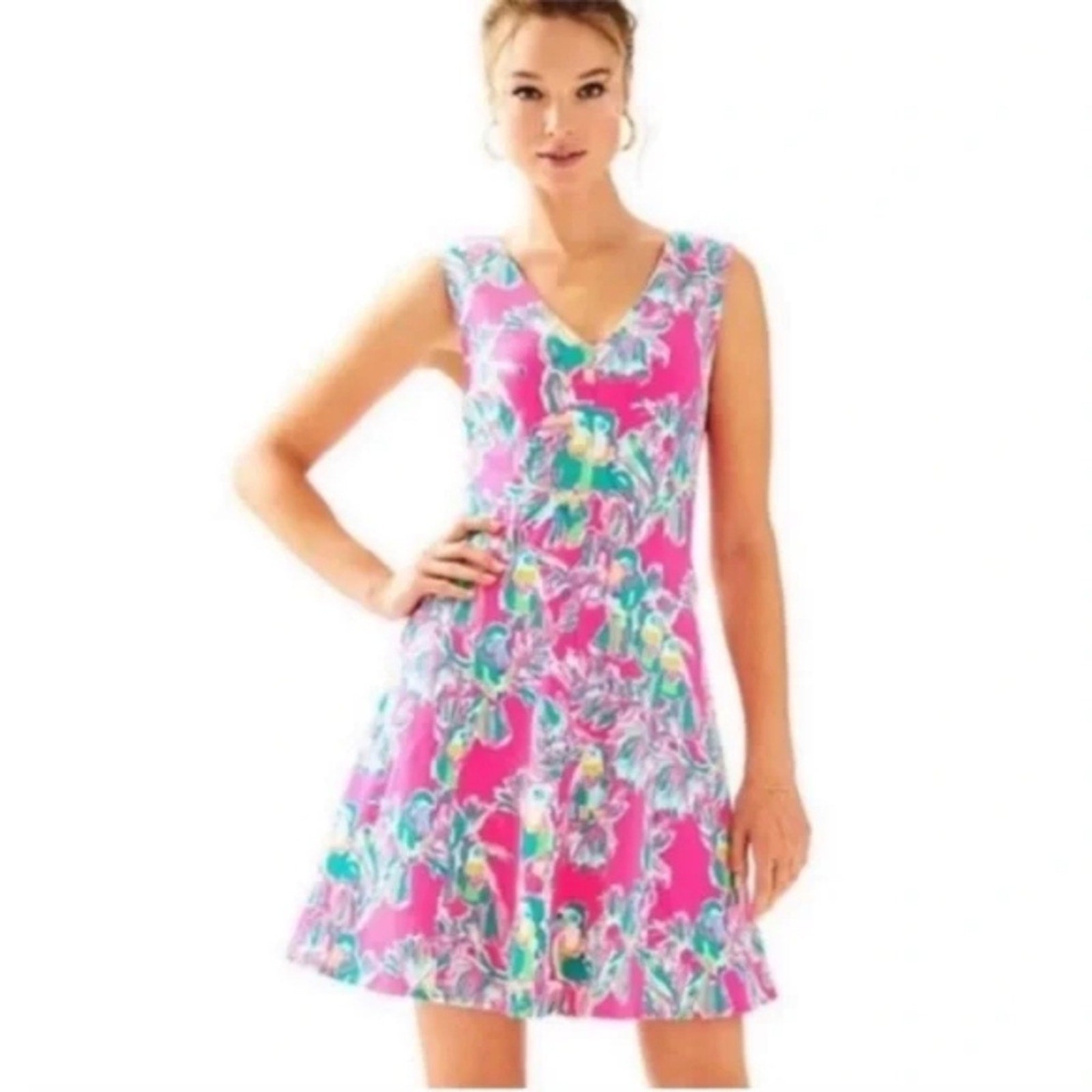Lilly Pulitzer Dahlia Dress Dragonfruit Toucan Print - size Large