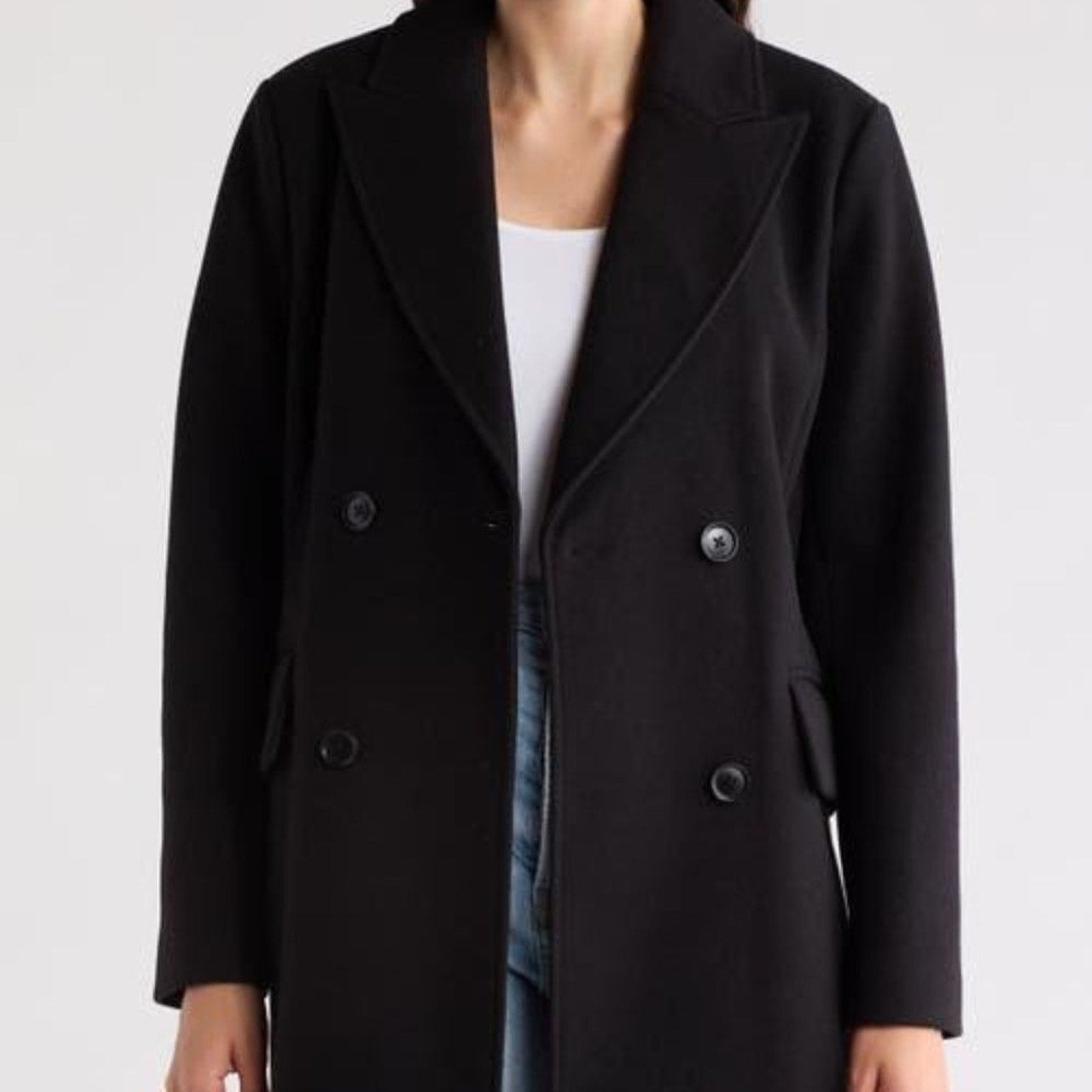 NWT BCBGeneration Peak Lapel Double Breasted Coat in Black - size Large
