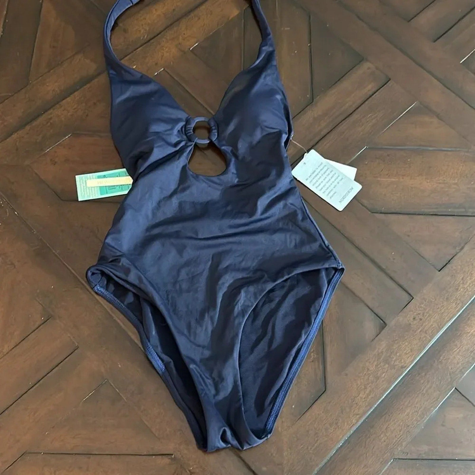 NWT Sea Level Swim Eco Essentials Keyhole Halter One Piece NAVY- size 4