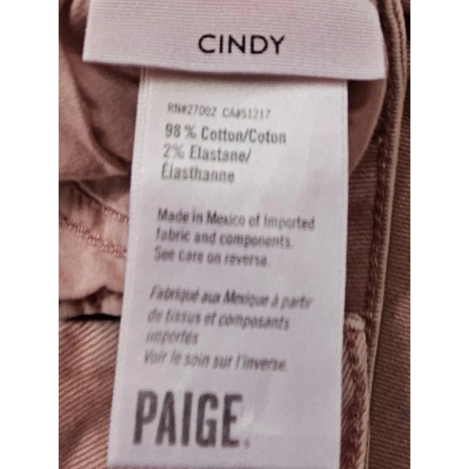 Paige 'Cindy' Pink Straight Button Fly Denim Jeans - size 31