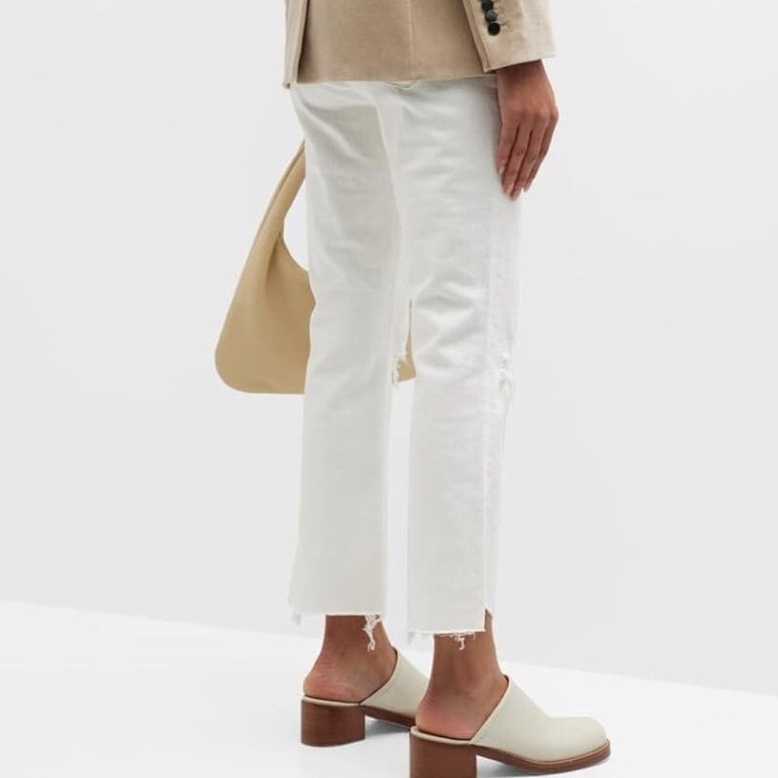 NWT Frame Le Super High Crop Mini Boot Jeans In Au Natural Destruct Off White 30