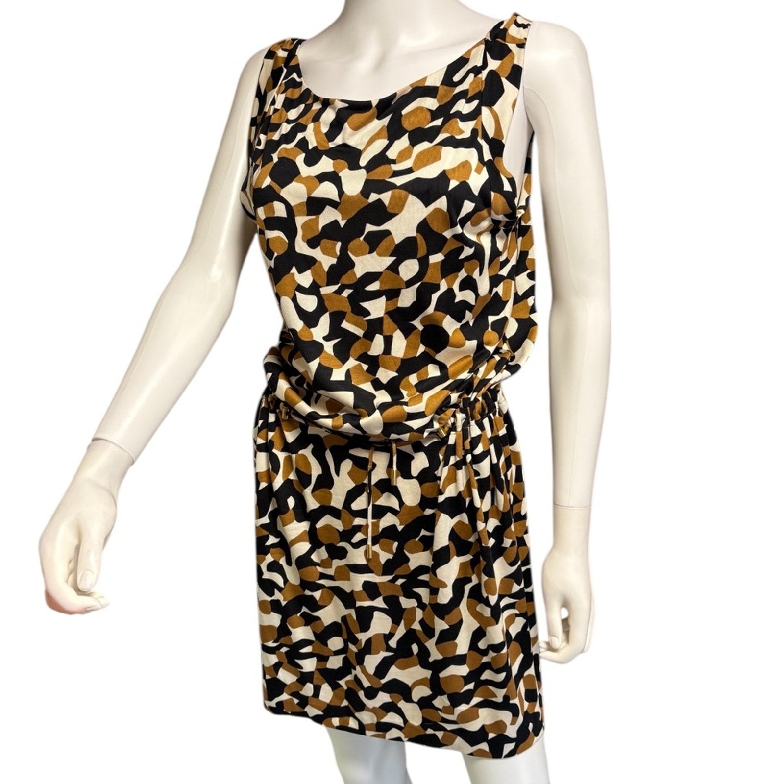 Diane Von Furstenburg Silk Blend Brown and Ivory Tie Dress - 12