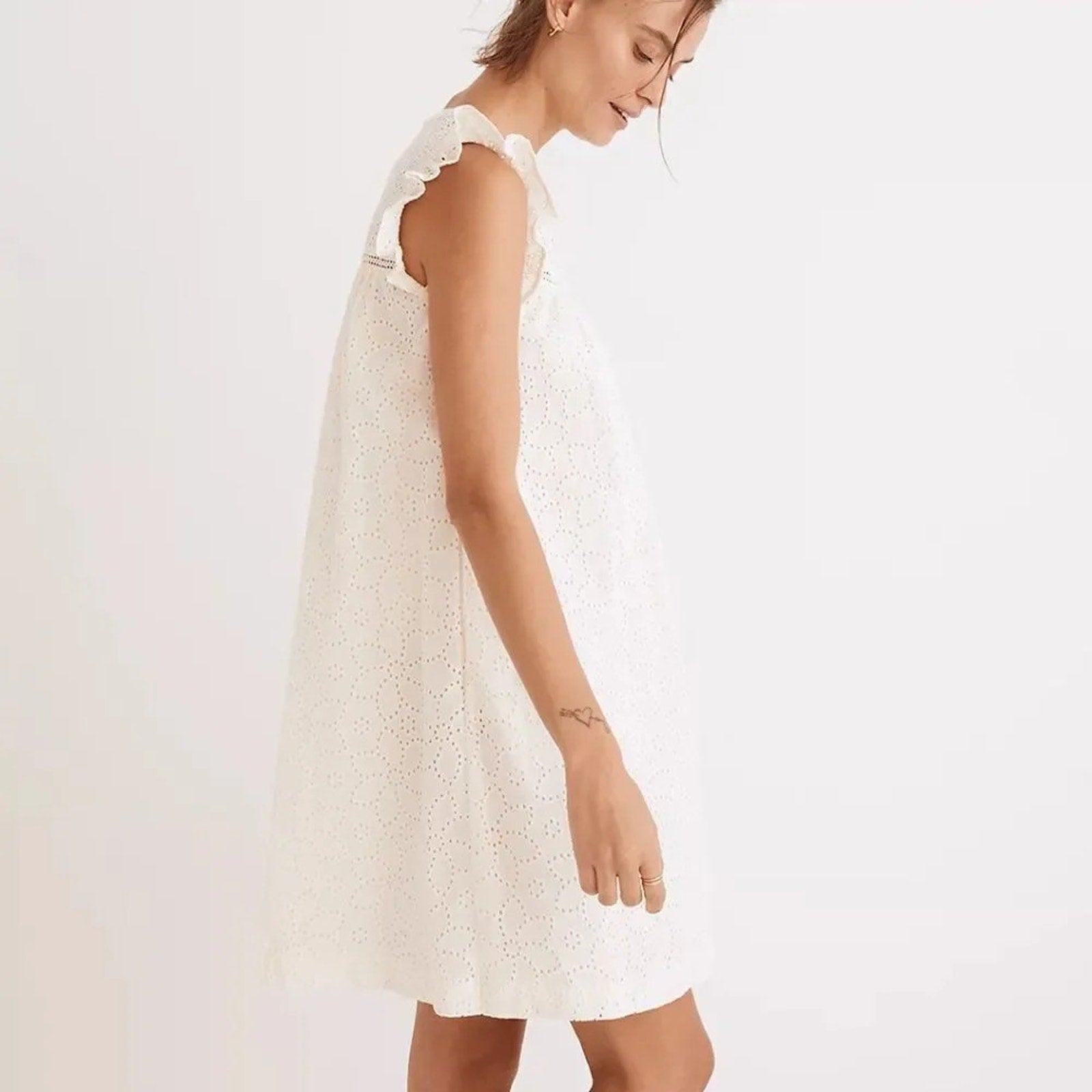 NWT Madewell Eyelet Ruffle-Sleeve Mini Dress - size M