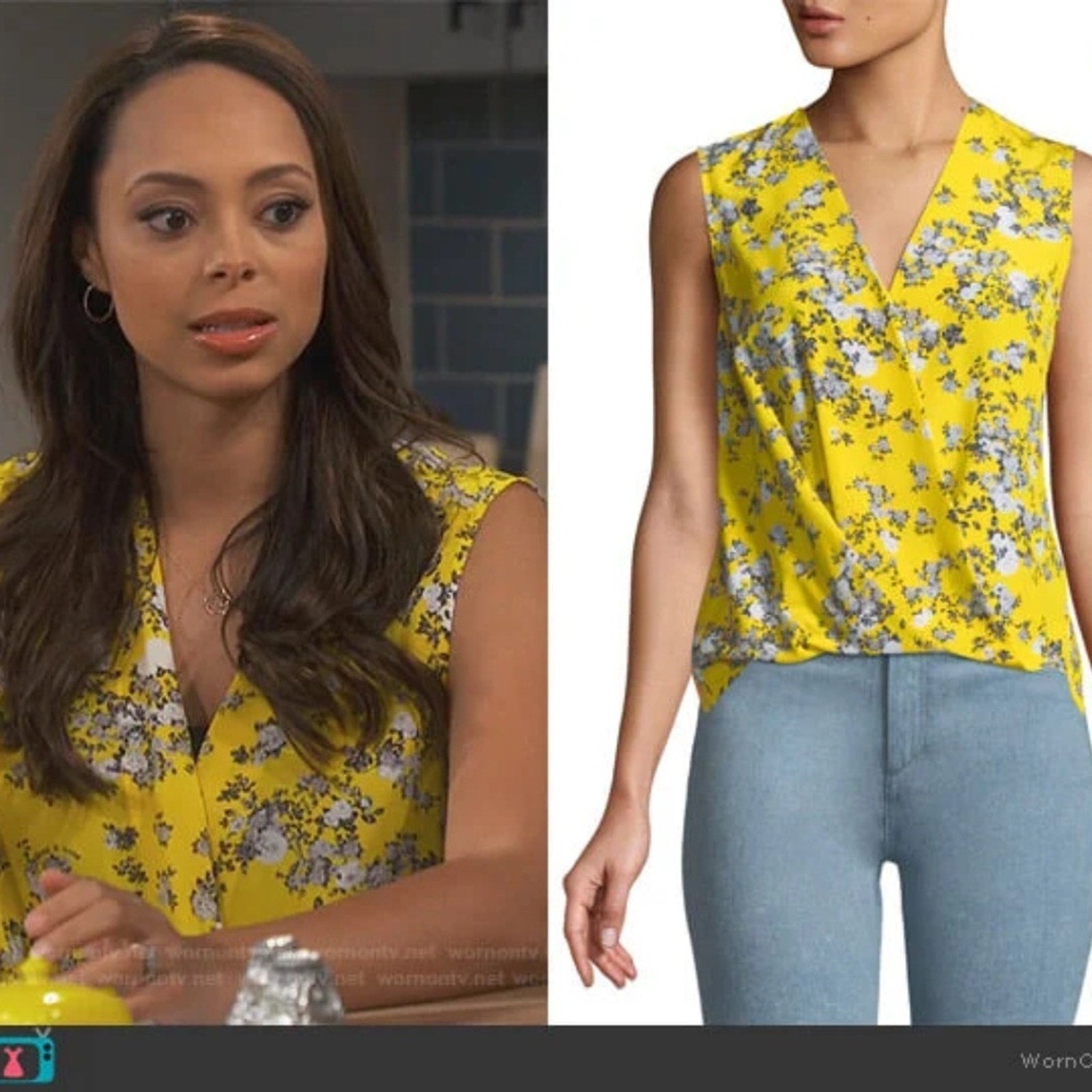 Rag & Bone Victor Silk Floral Top yellow - size M