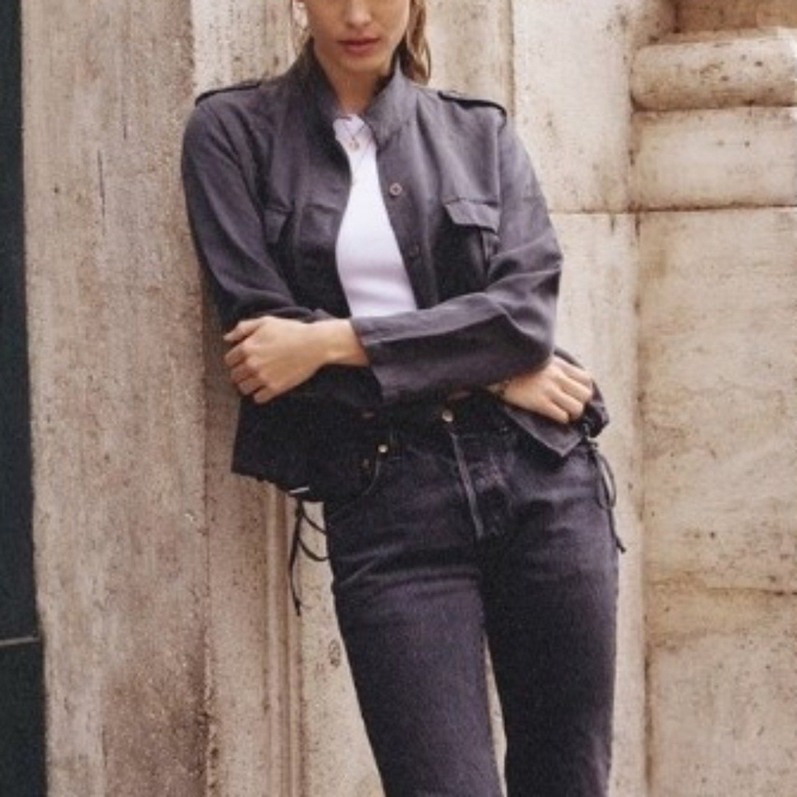 Rails Rowen Linen Blend Star Embroidery Jacket in Dark Gray - size M