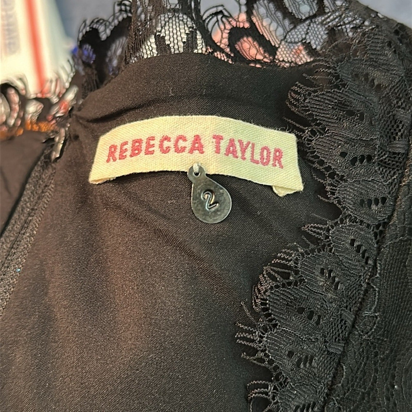 Rebecca Taylor Black Wool Blend Sheath Dress Lace Embellishments - Size 2