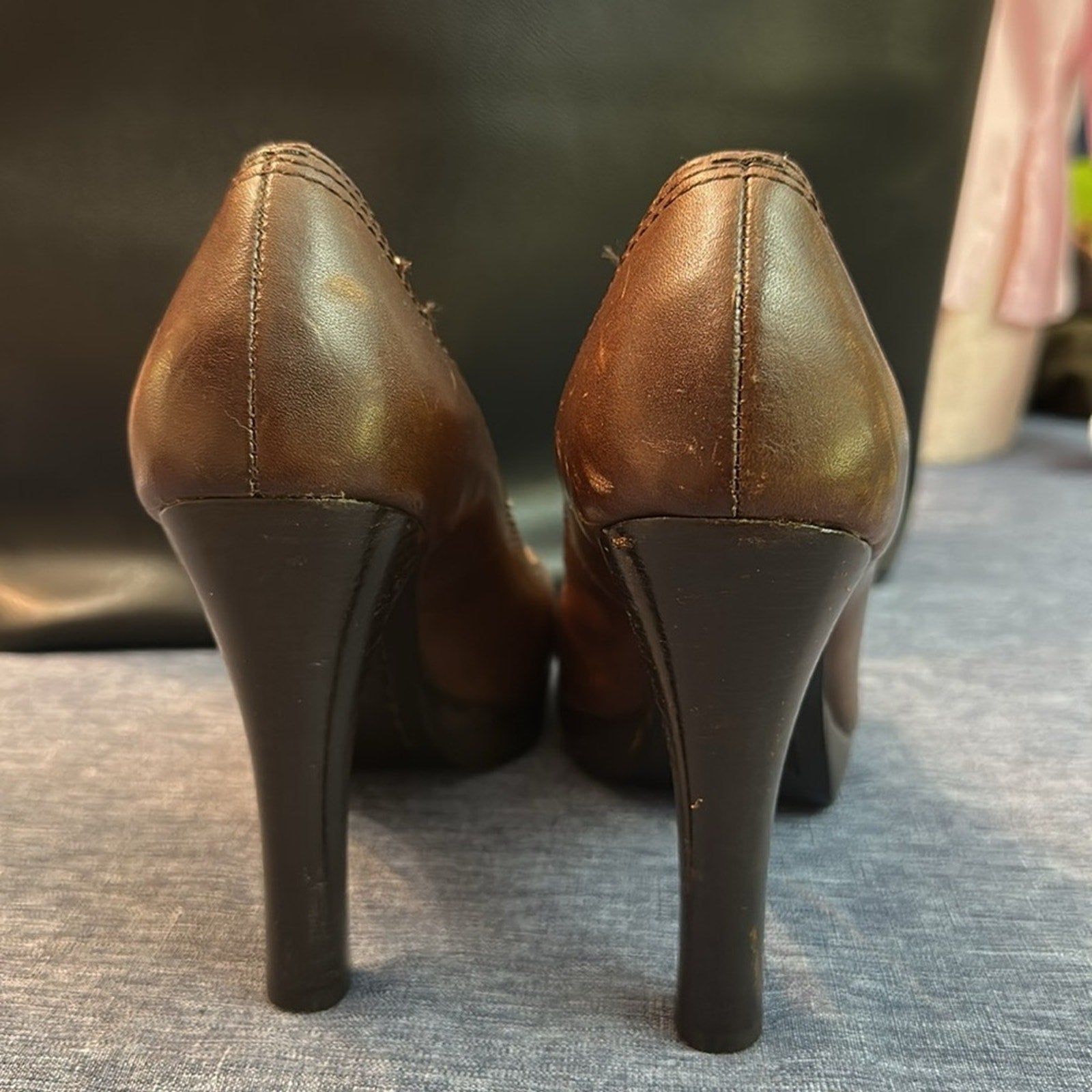 Micheal Micheal Kors Chocolate Leather Peep Toe Heels