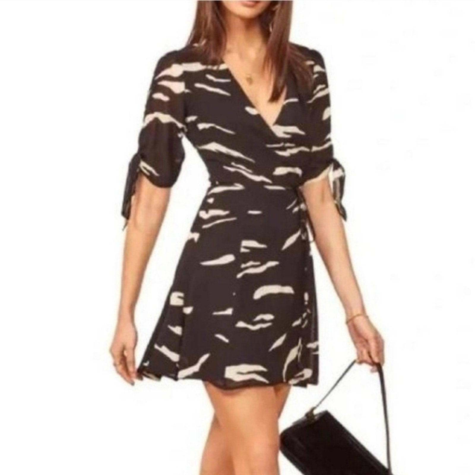 Reformation Sammy Wrap Mini Dress Black White  - size small