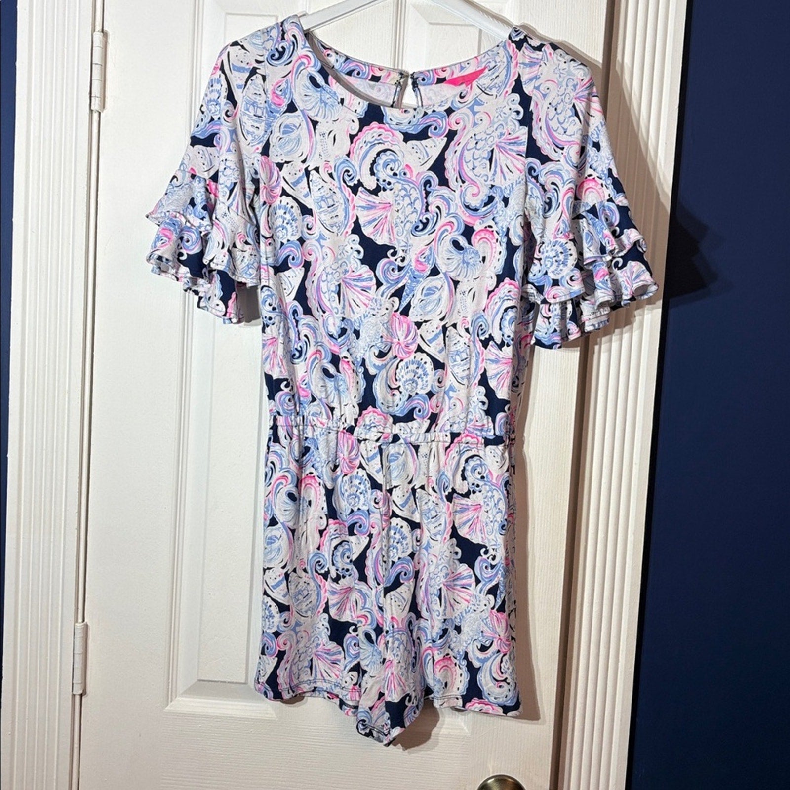 Lilly Pulitzer Lula Romper High Tide Navy Its For Shore - size small