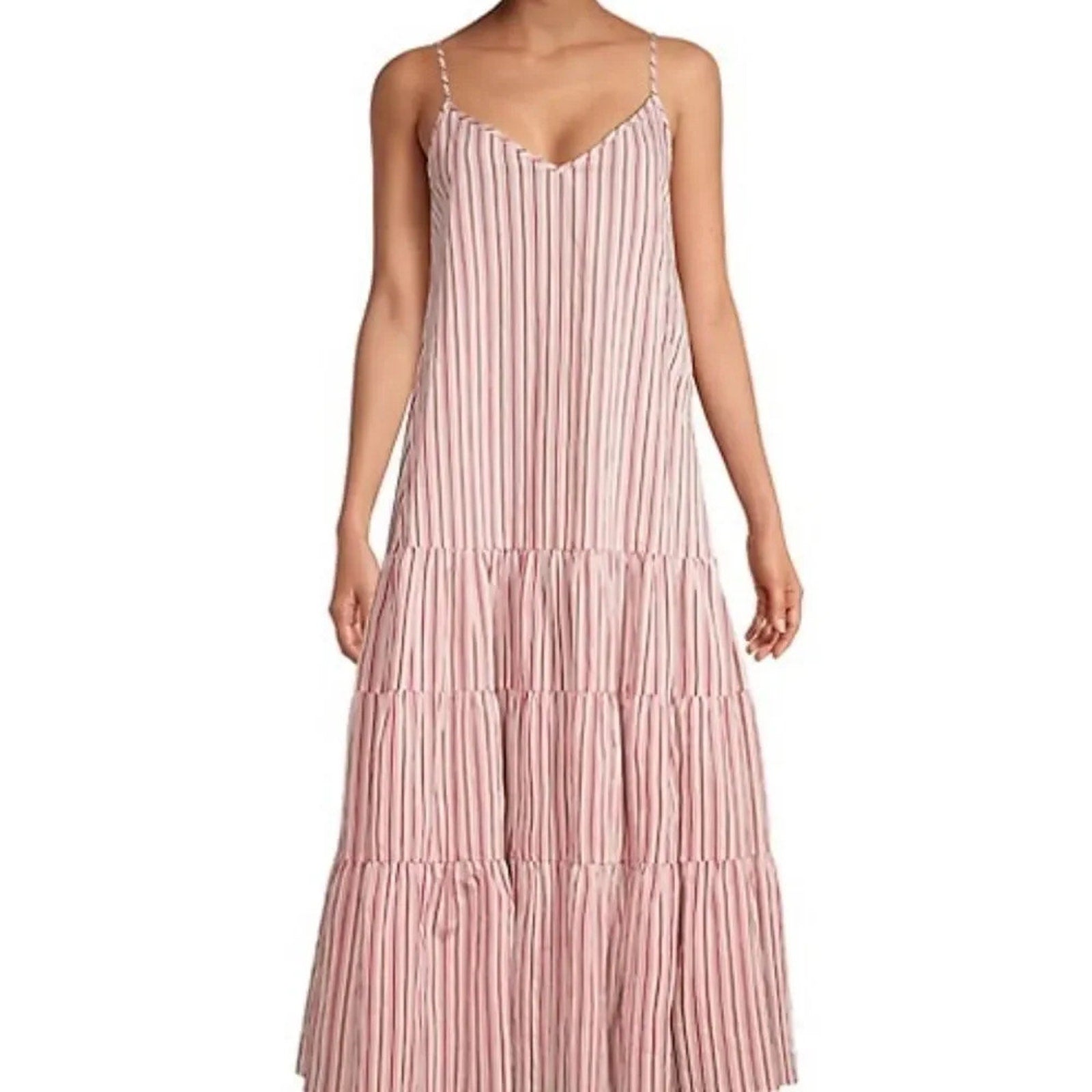 NEW Boss Hugo Datecara Midi Dress Size 4 Sleeveless Tiered Striped Pink - size 4