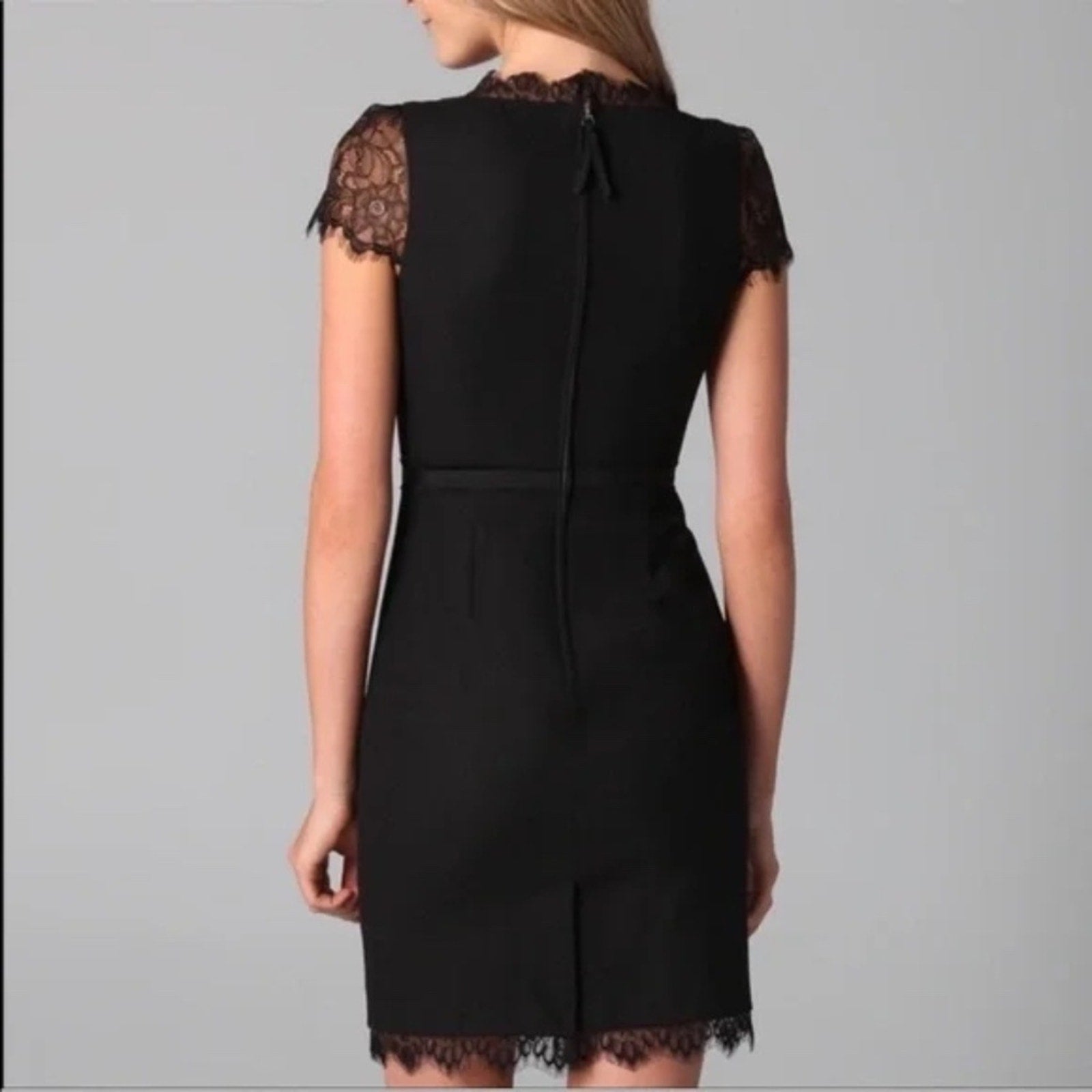 Rebecca Taylor Black Wool Blend Sheath Dress Lace Embellishments - Size 2