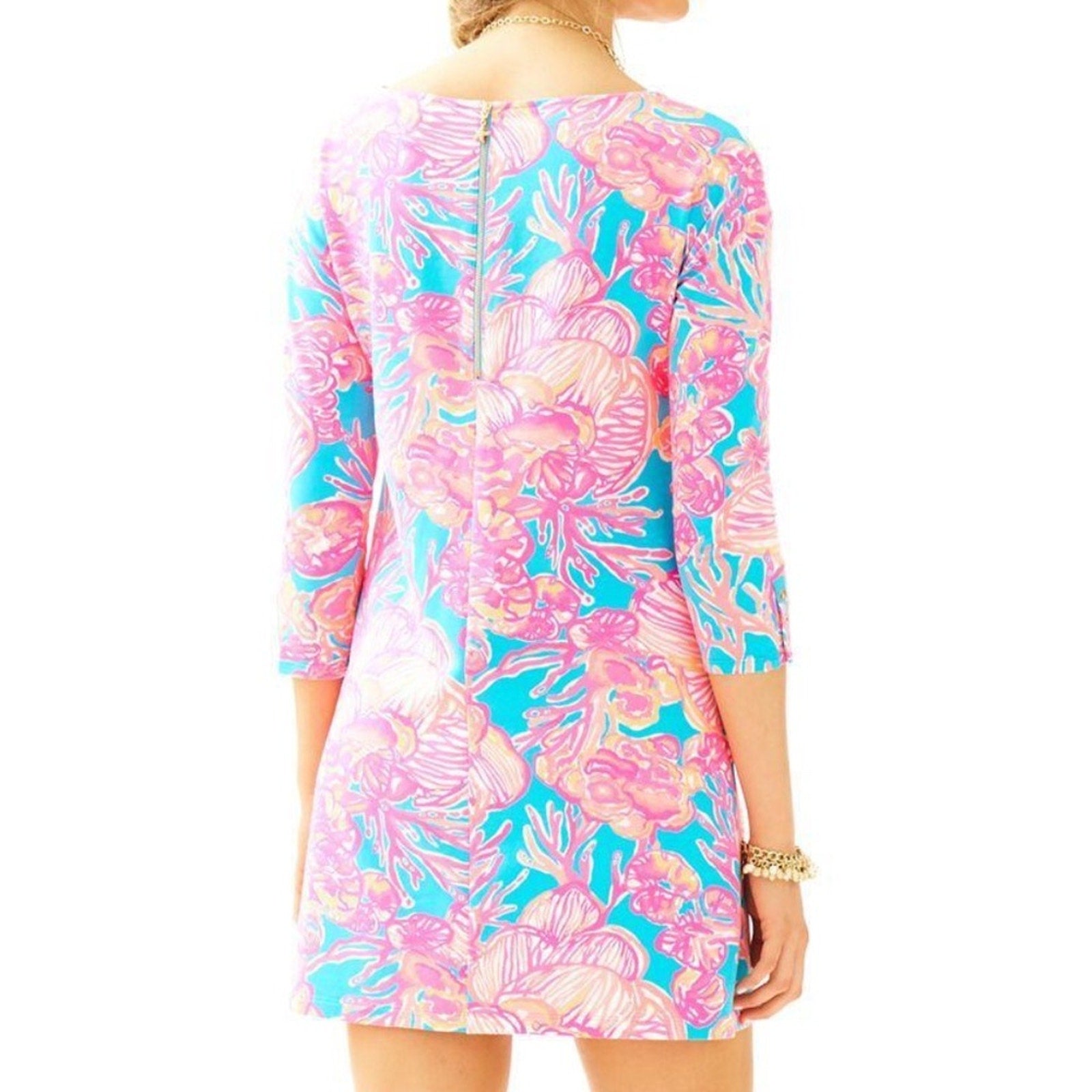 Lilly Pulitzer Lena Sparkling Blue Fan Tastic French Terry Tunic Dress - size XS