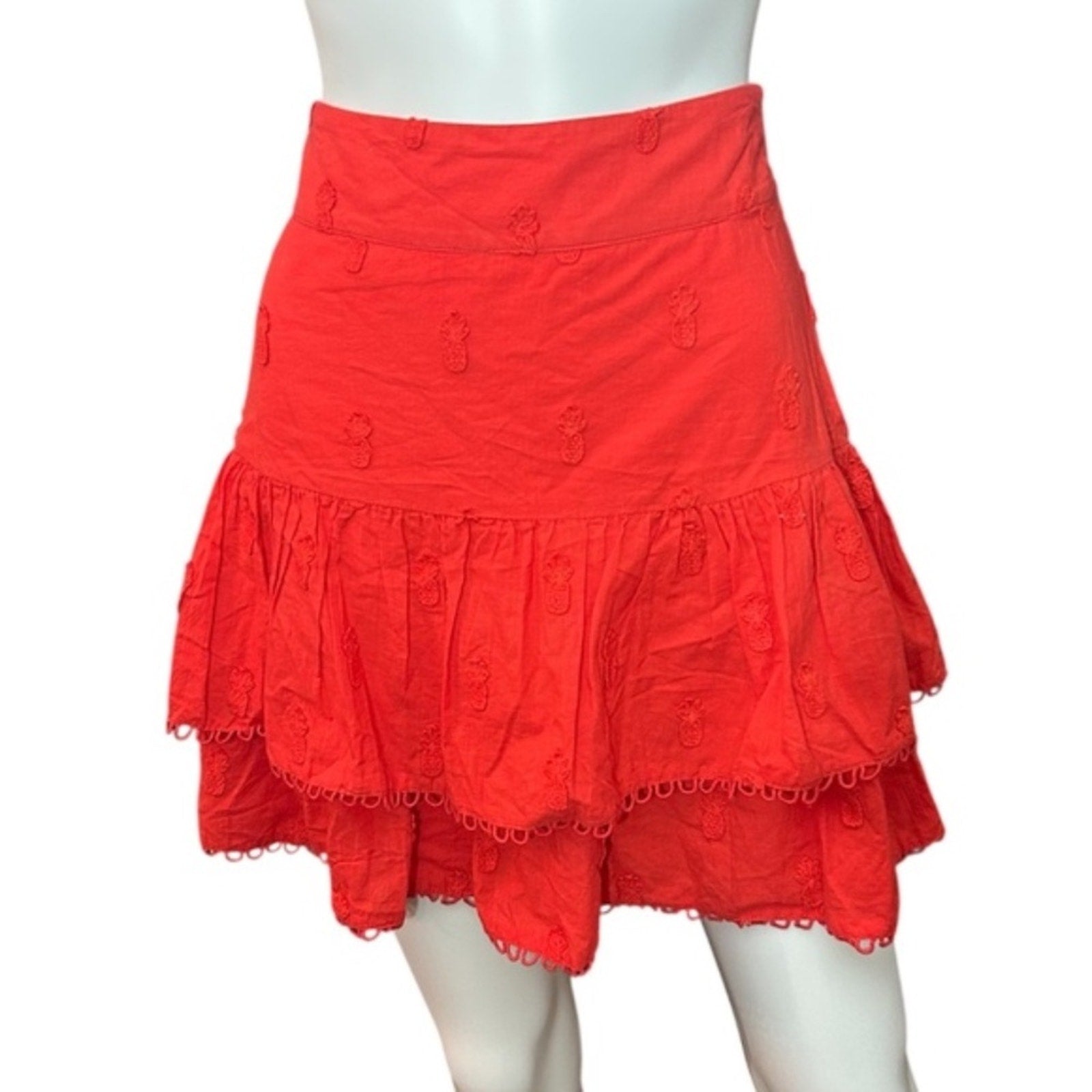 Farm Rio Women’s Red A-Line Tiered Pineapple Mini Skirt - size small