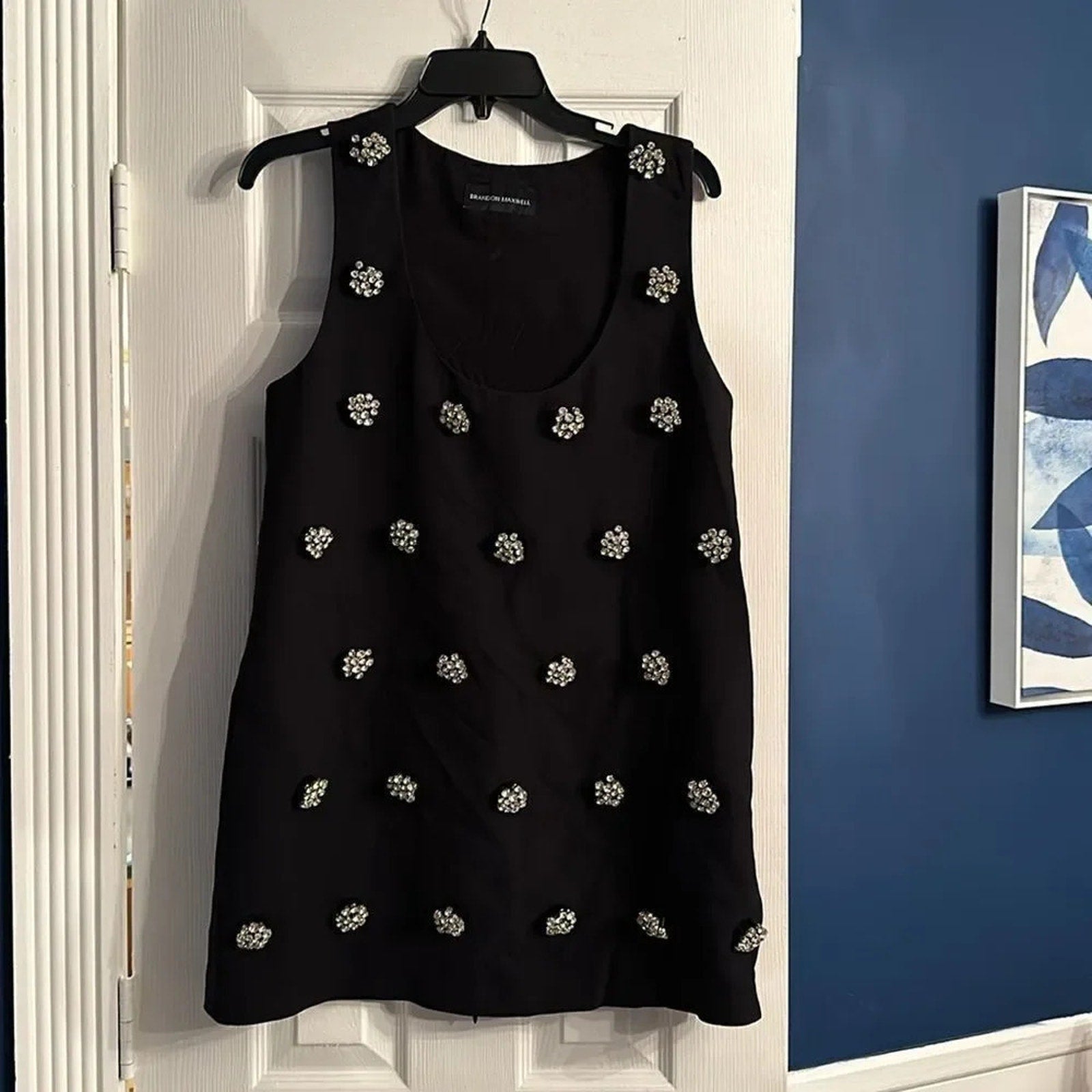 NEW Brandon Maxwell The Sherry Rhinestone Floral Wool Blend Dress - size 8