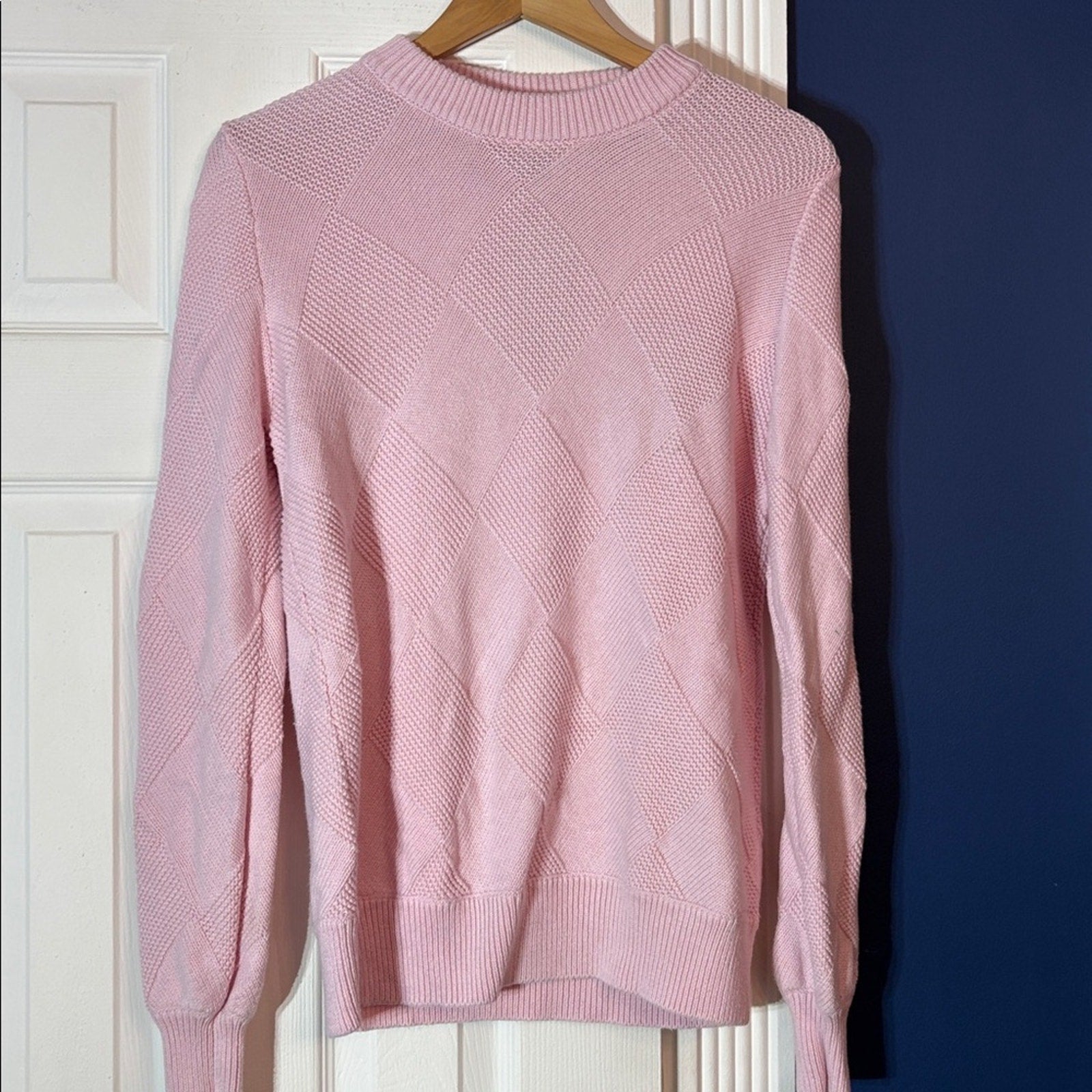 NWT Sweaty Betty Diamond Knit Cotton & Wool Sweater In Nerine Pink - size M