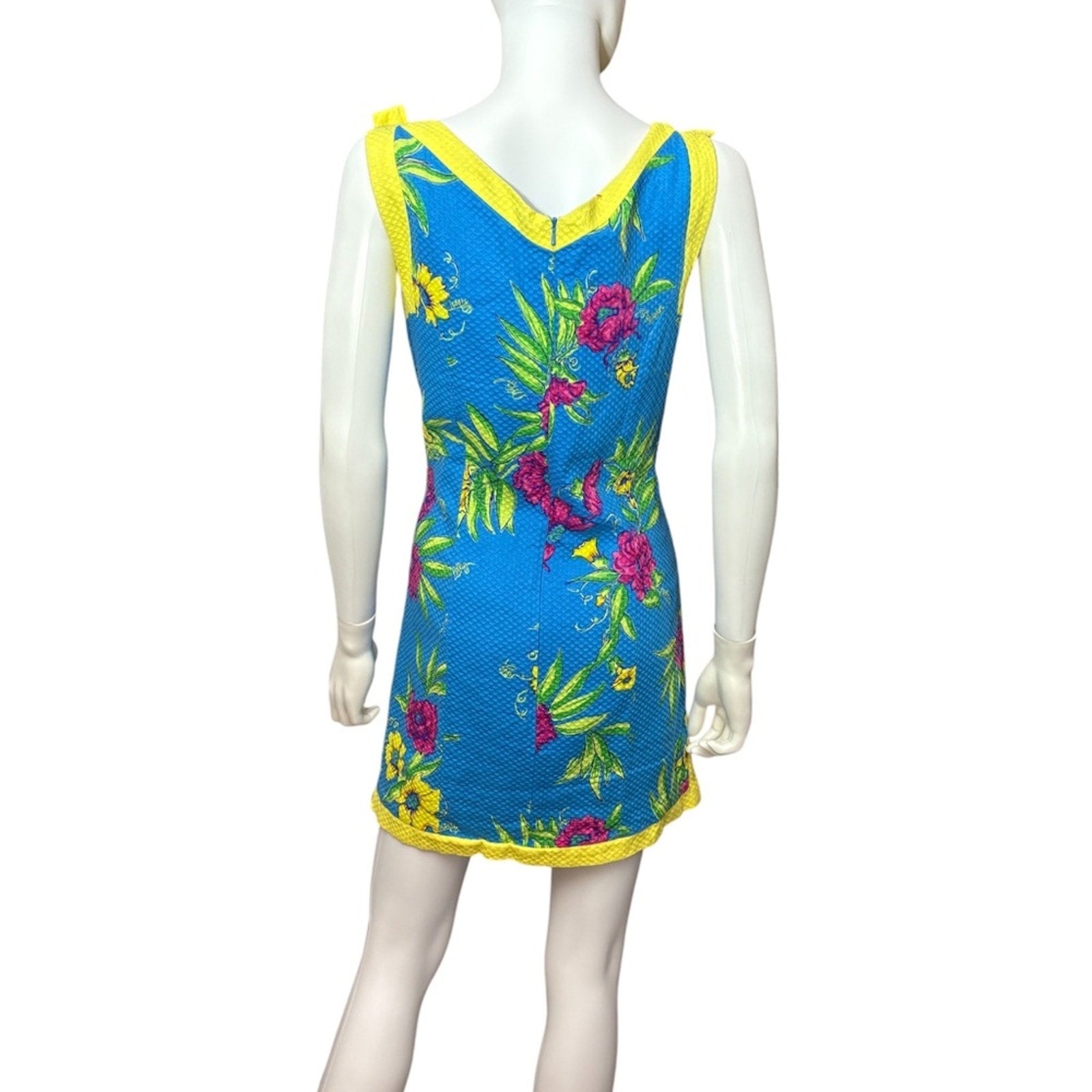 Lilly Pulitzer white label Floral yellow trim blue dress - size 10