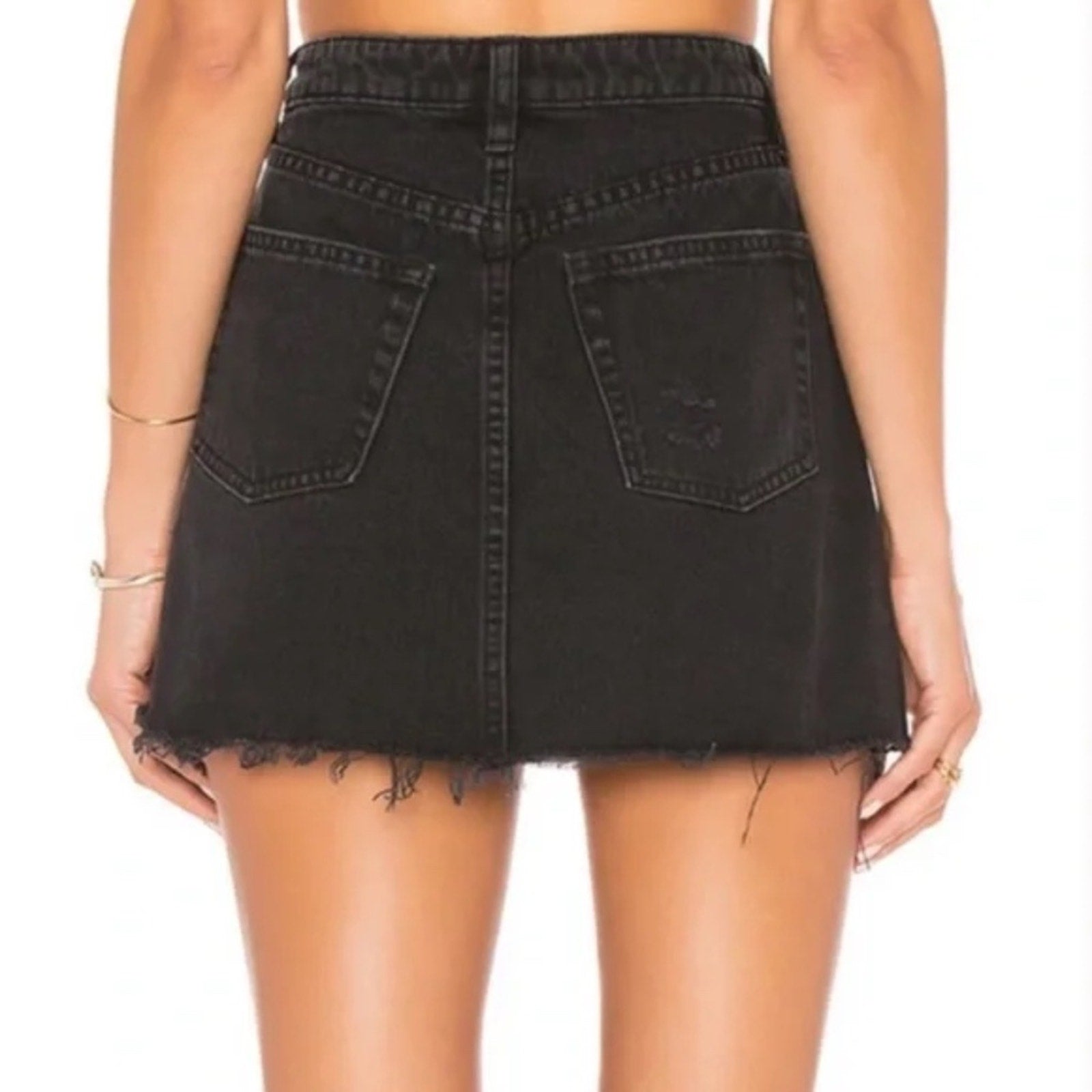 WE THE FREE Black Distressed Denim Mini Skirt - Button-Fly Closure - size 29