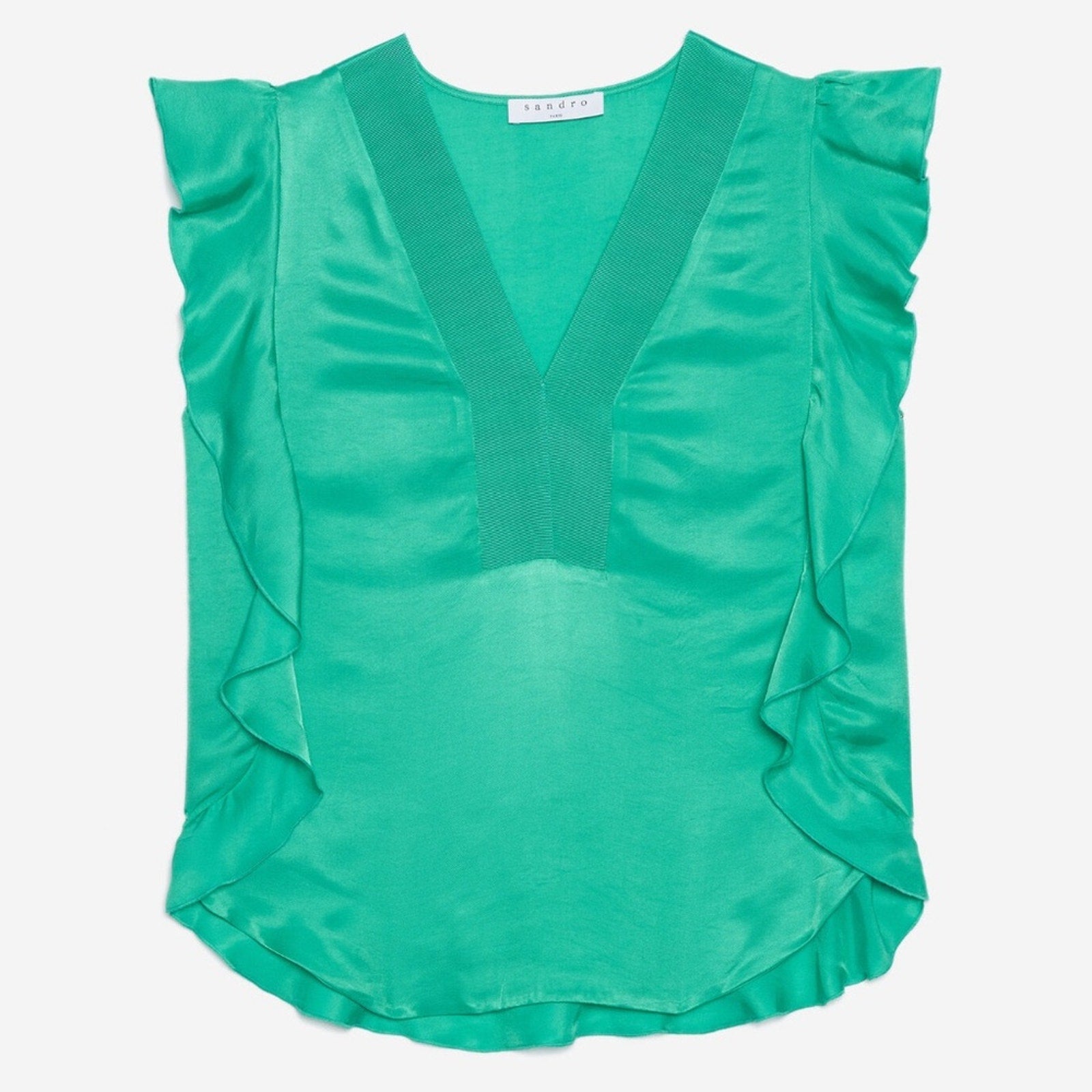 Sandro Green Crepe Viscose Ruffled Detail Top - size 3 (US 8)