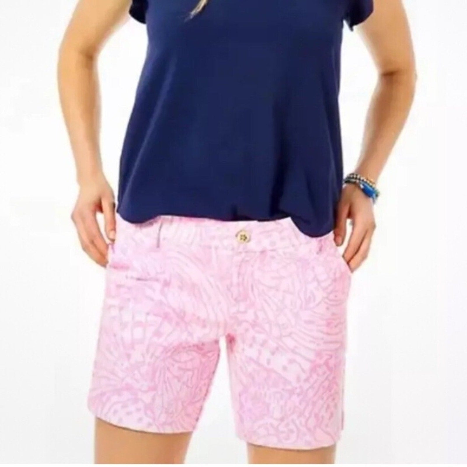 LILLY PULITZER 7" Jayne Knit Shorts Pelican Pink Sea Cups Size 8