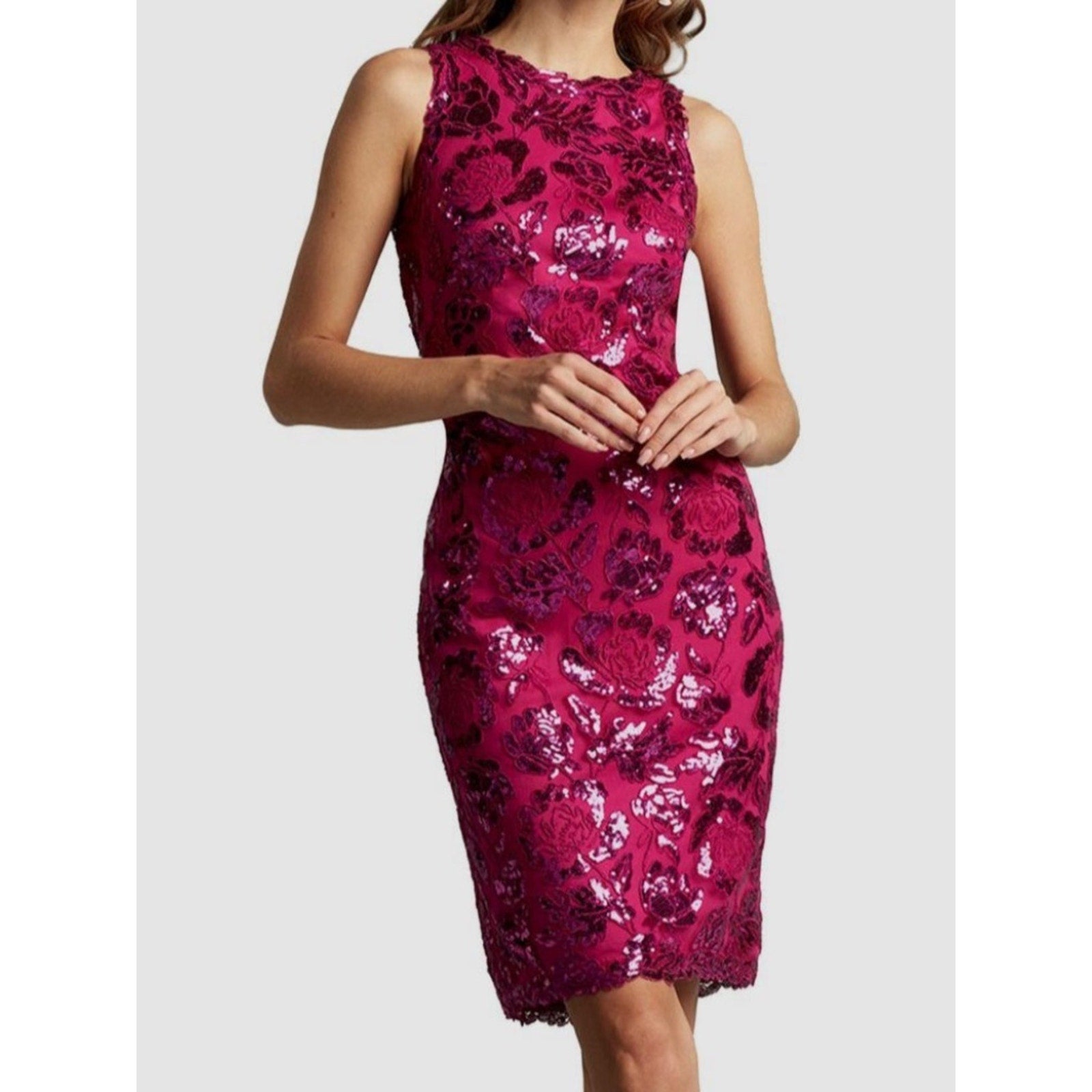 Tadashi Shoji Women Pink Sleeveless Jewel-Neck Sequin Sheath Dalia Dress -size 2