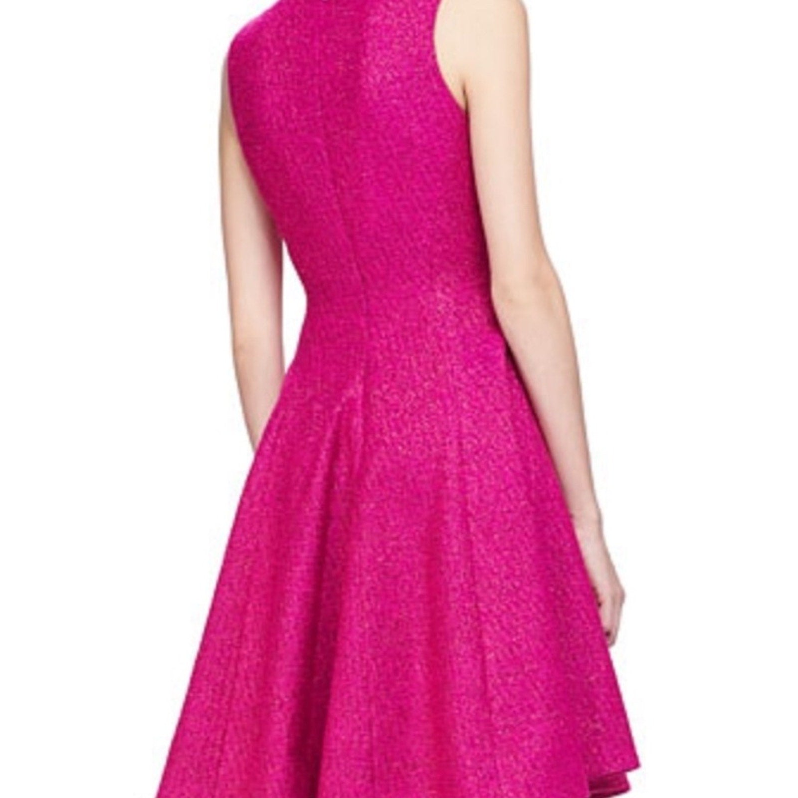 LELA ROSE Sleeveless Shimmery Tweed Flared Pink Dress $1595 - Size 2