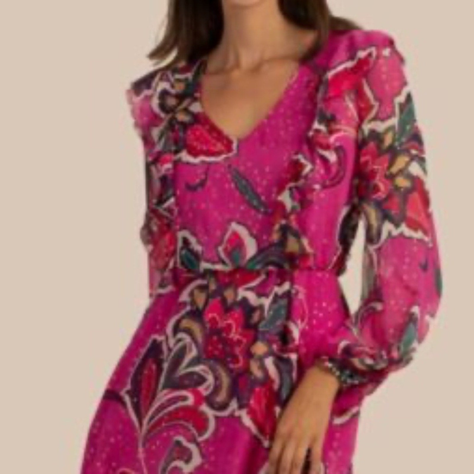 Trina Turk Womens Pink Silk Ruffled Long Balloon Sleeve A Line Dress -size small