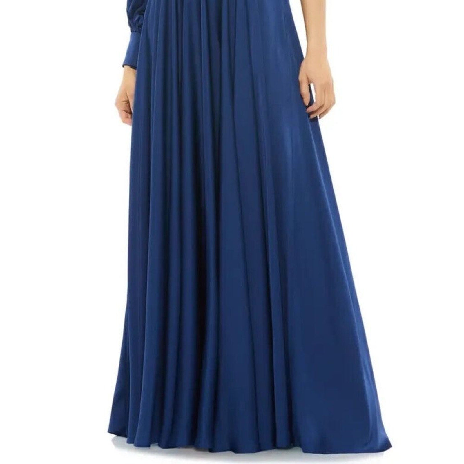 NWT Mac Duggal Midnight Blue One-Shoulder Long Sleeve Satin Gown 67866 - size 8