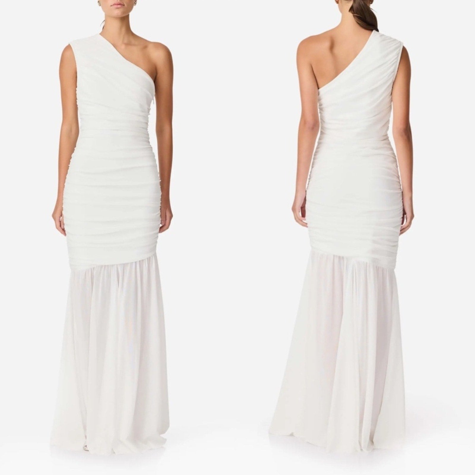 NEW Elliatt Vinna Ruched One Shoulder Gown Dress White - size small