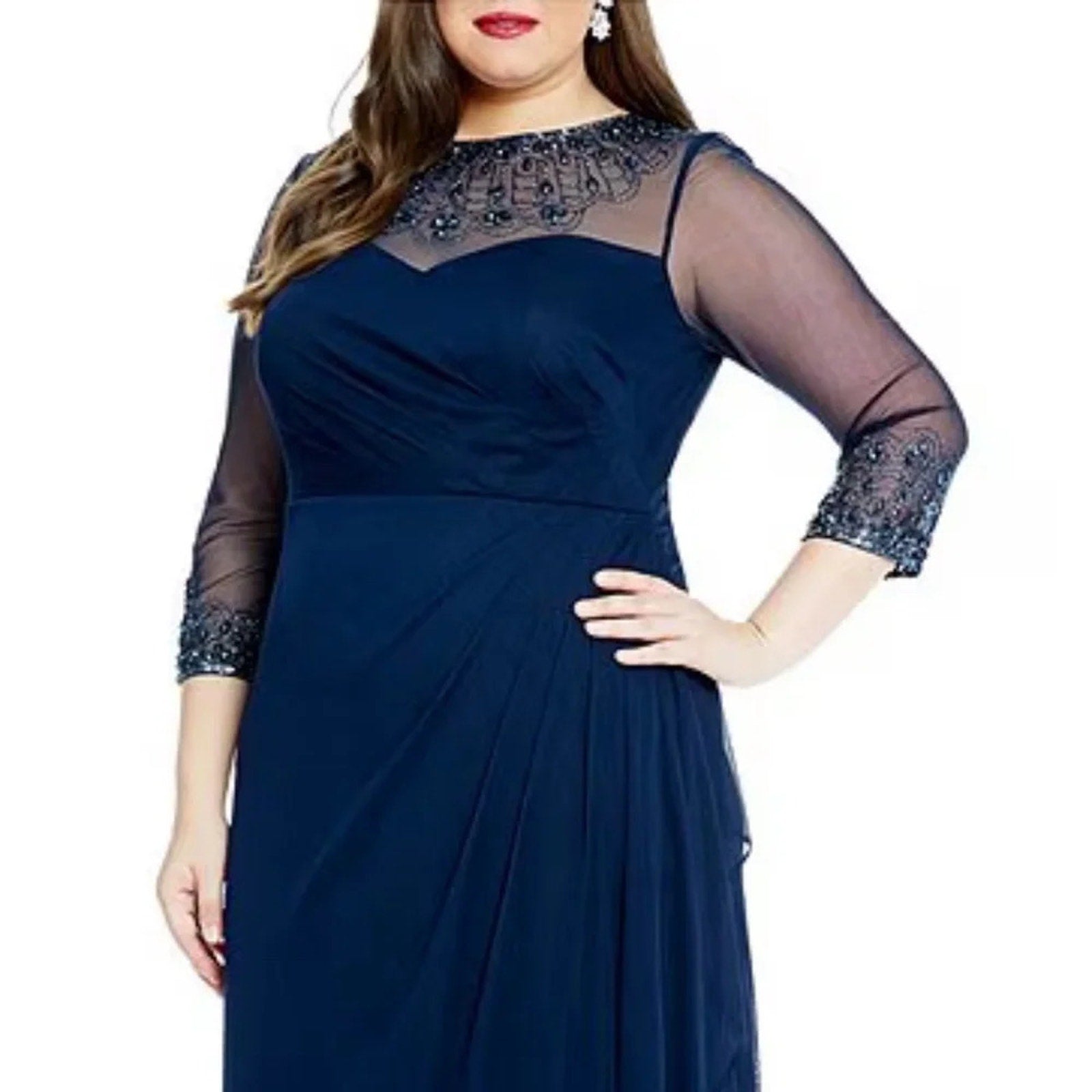 NWT Alex Evenings Women's Illusion Embellished A-Line Gown - size 18W