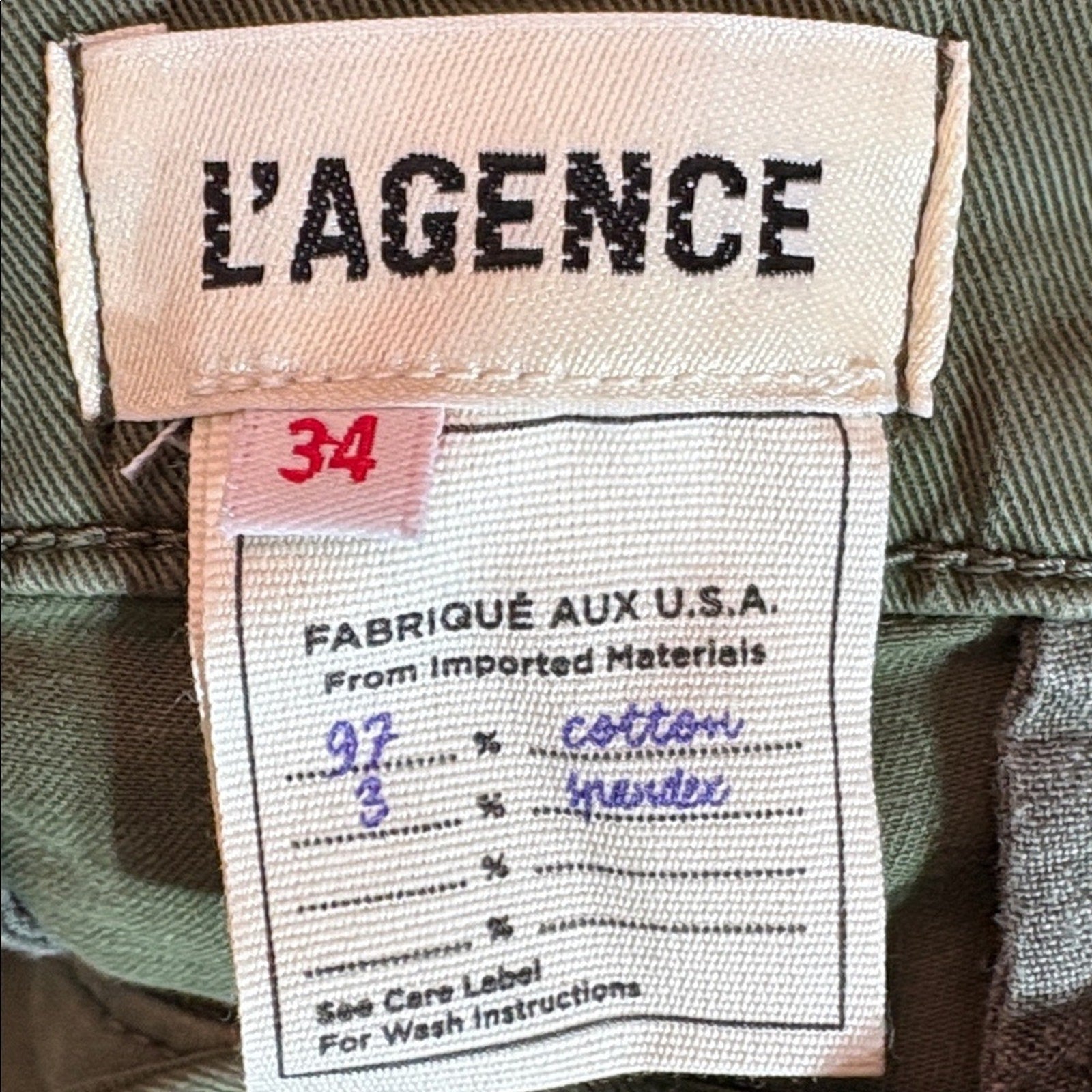 NWT L'AGENCE PATTON CARGO SKINNY PANT BRIGADE - size 34