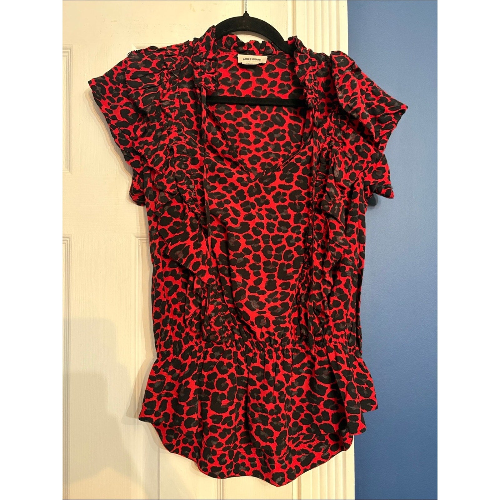 Zadig & Voltaire Tibo Print (Leopard) Top, Red - size XS