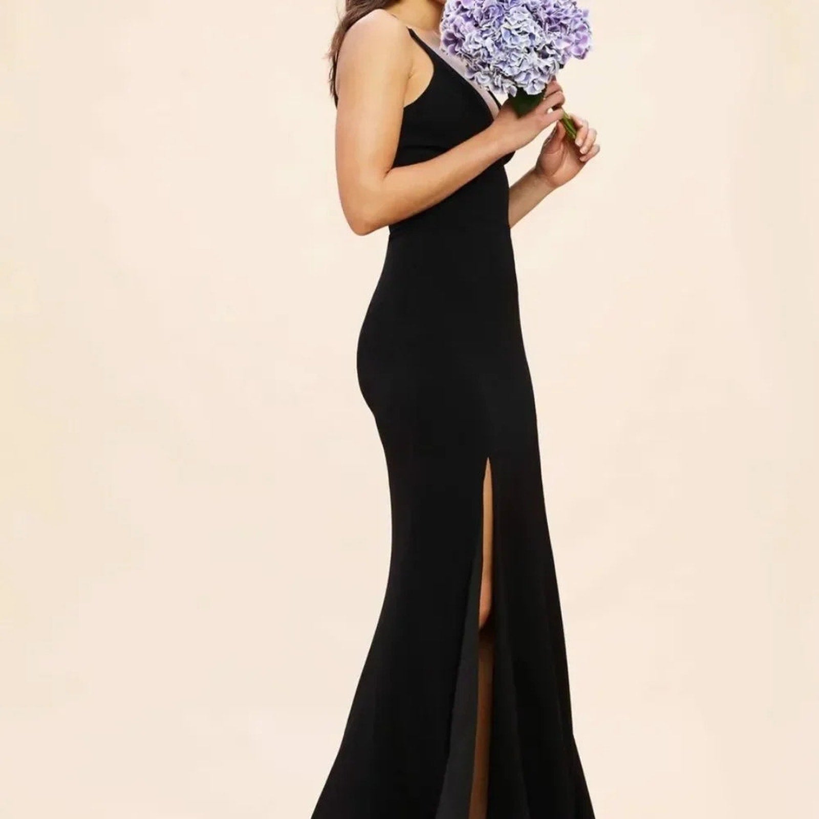 DRESS THE POPULATION Iris Slit Crepe GOWN DRESS Black- Size XXL