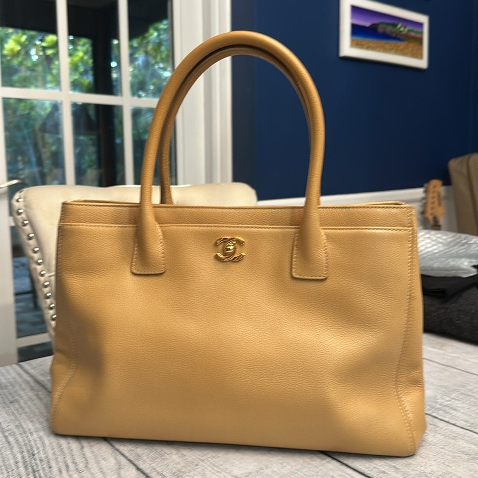 Chanel Beige Caviar Cerf Executive Medium Shopping Tote Gold Hardware, 2005-2006